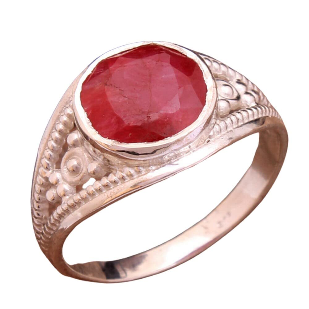 925 Sterling Silver Ruby Rings for Women - Elegant Red Bridesmaid Jewelry, Round Gemstone Statement Ring with Bezel Setting | Perfect for Weddings, Parties & Special Occasions