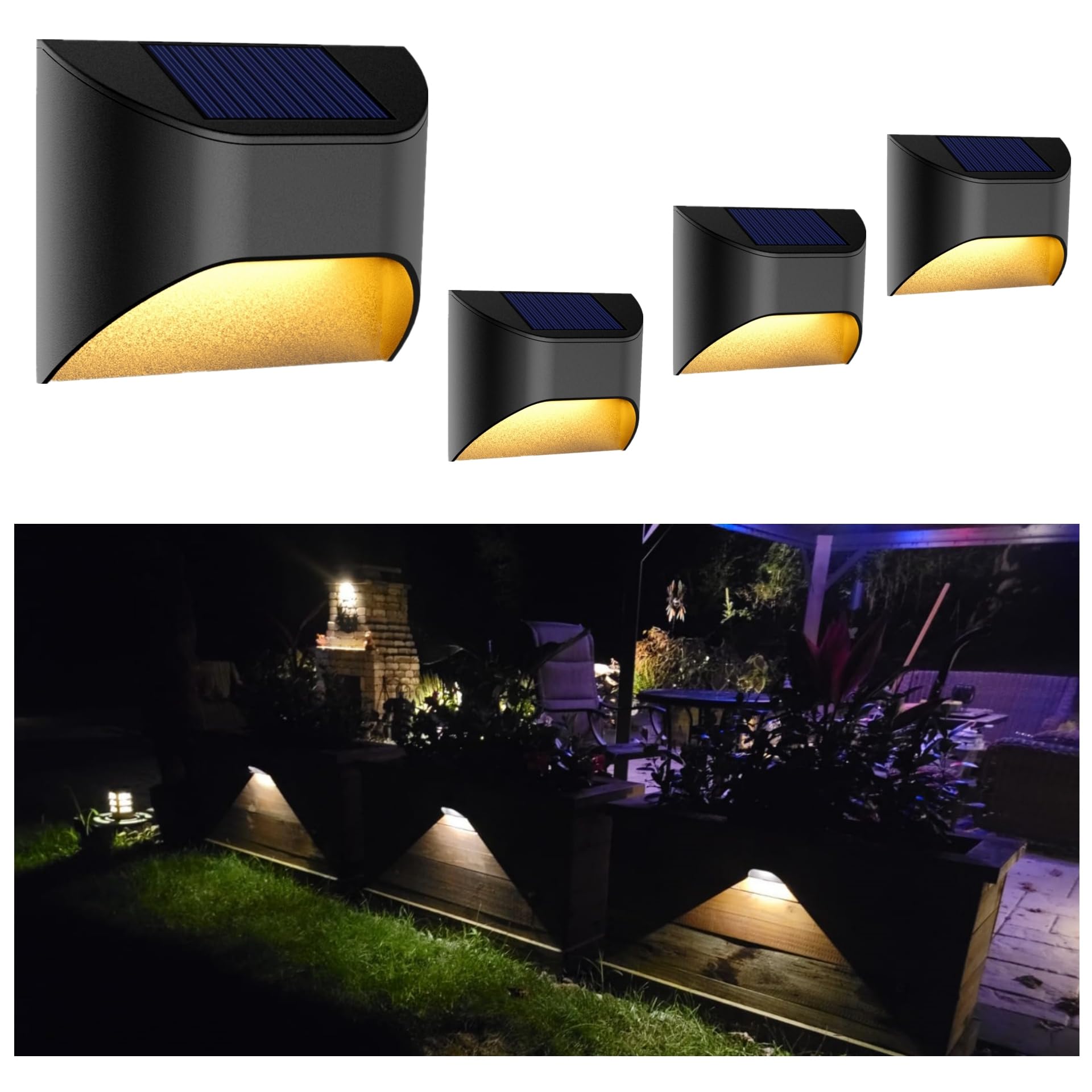 Solar Powered Outdoor Lights - Waterproof 4-Pack for Fence, Deck, Stairs & Steps | Warm White/Daylight/Cool White Options | Perfect for Yard, Garden & Pathway Lighting at Night