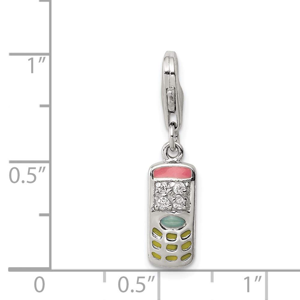 925 Sterling Silver Cubic Zirconia & Enamel Phone Charm Pendant - Elegant Women's Fine Jewelry Gift for Her - Perfect for iPhone, Android, Keychains & Accessories