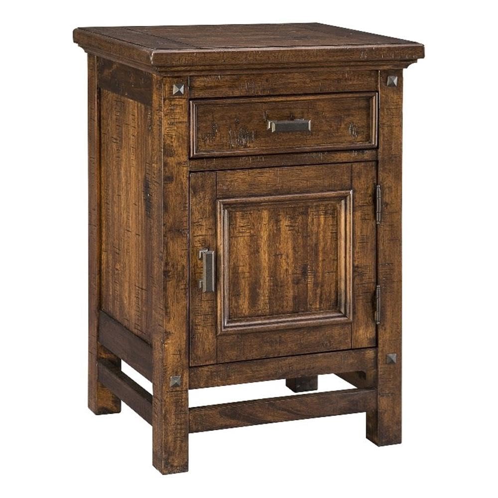 Vintage Acacia Wood Nightstand - Intercon Wolf Creek Drawer and Cabinet, Brown Finish Bedside Table for Bedroom, Living Room & Office Storage