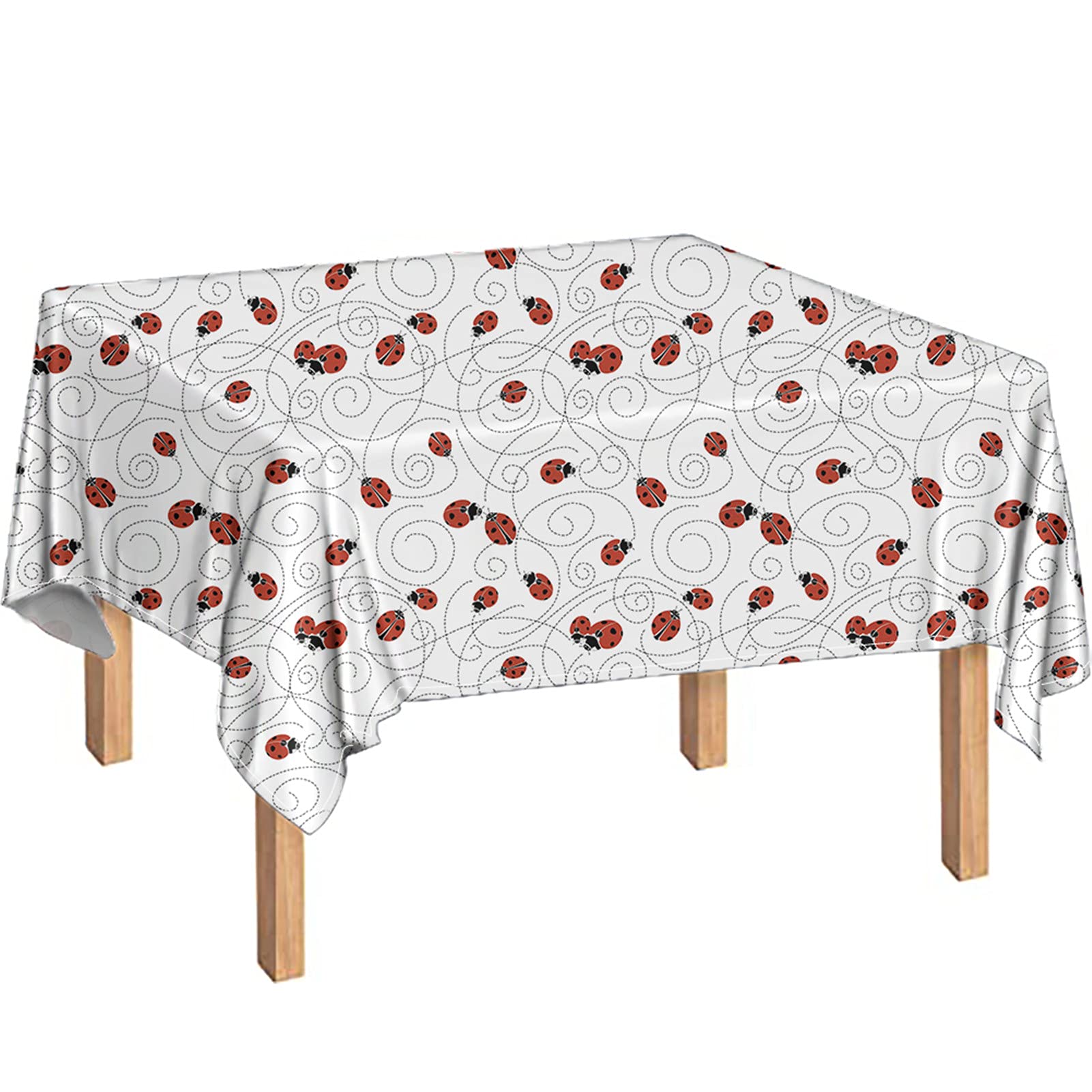 Belidome Ladybug Print Tablecloth 52x52 Inches - Cute Square Kitchen & Dining Room Decor for Parties, Picnics, and Outdoor Events