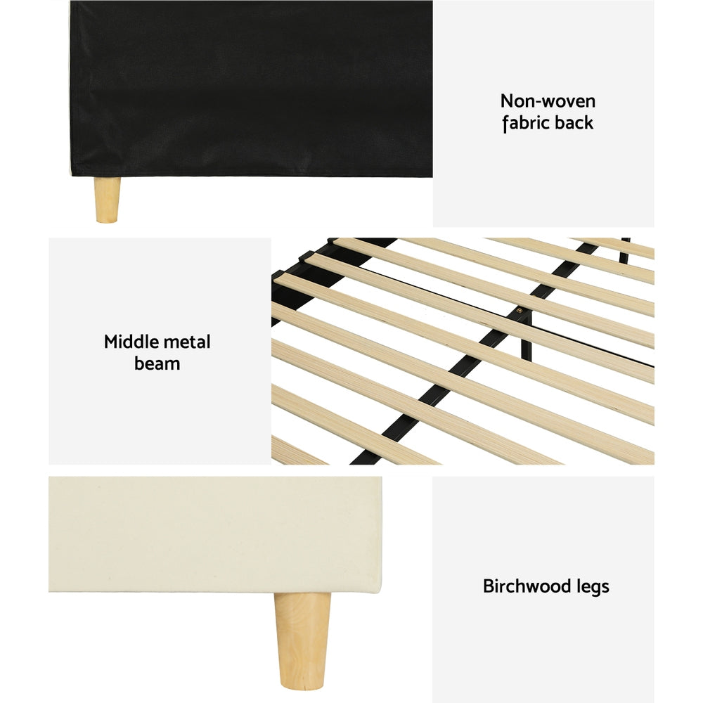Ella Arched Single Bed Frame - Cream Velvet Upholstered Platform Bed with Wooden Legs for Small Spaces | Perfect for Kids, Teens & Guest Rooms