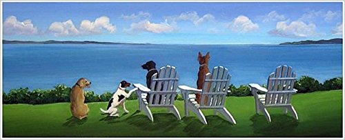 Pups with a View by Carol Saxe - 20x8 Inch Dog Art Print Poster - Beach Chairs Dogs Wall Decor for Living Room, Bedroom & Office - Coastal Themed Home Decor Gift for Dog Lovers