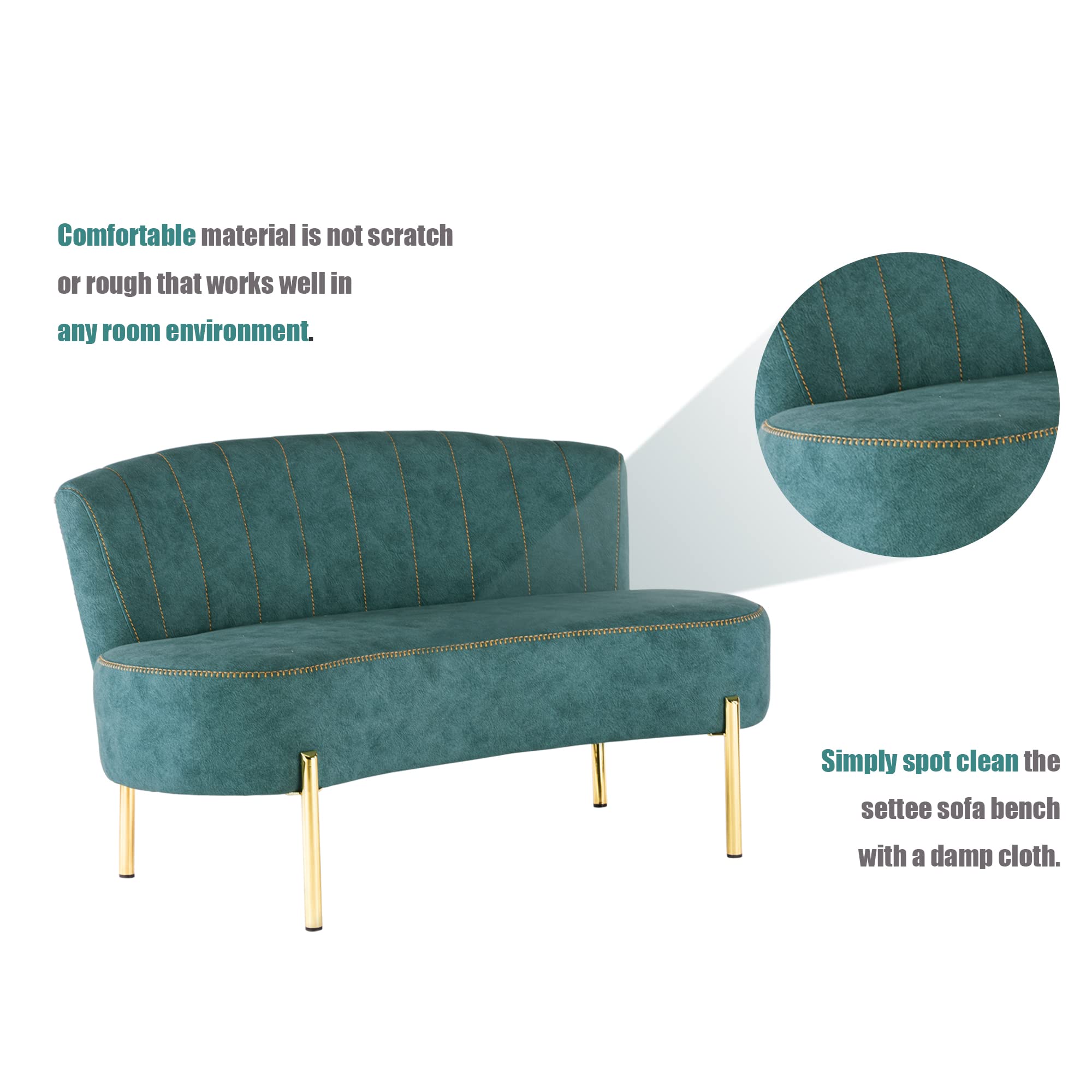 Annjoe Upholstered Loveseat Settee Sofa with Backrest & Golden Metal Legs - Modern Couch Bench for Living Room, Bedroom, Dining Room | Perfect for Small Spaces, Reading Nook & Cozy Seating