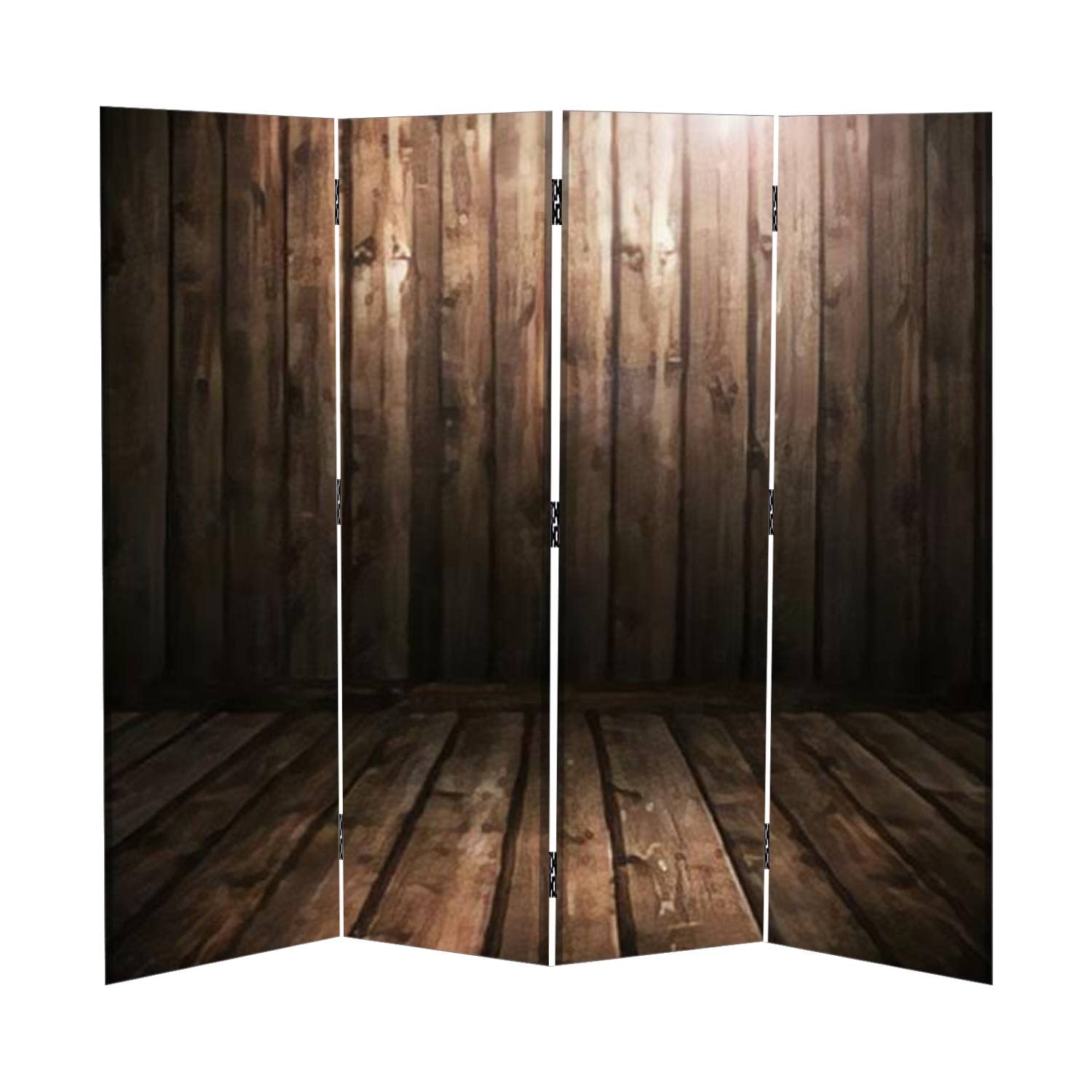 Brown Wood Texture Canvas Room Divider Screen - 4 Panel Folding Privacy Partition with Natural Patterns | Temporary Wall Divider for Home Office, Bedroom & Studio Spaces