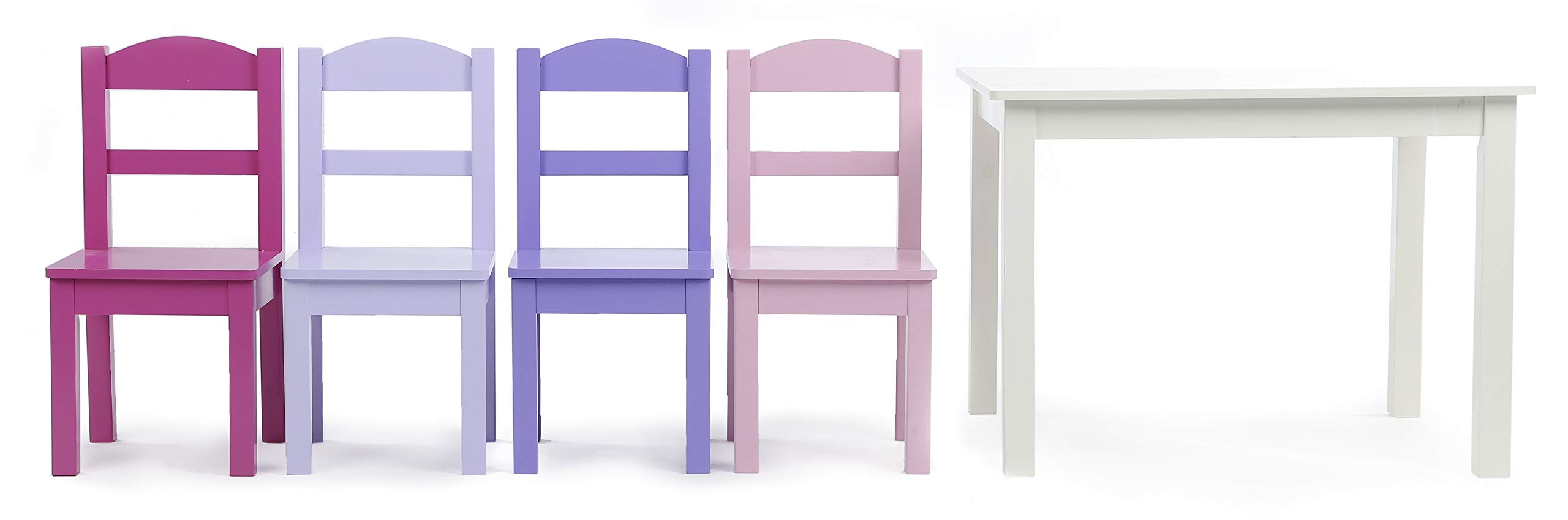 Humble Crew Kids Wood Table and 4 Chairs Set - White, Pink, Purple | Children's Playroom Furniture for Arts, Crafts & Snack Time | Durable Wooden Table & Chair Set for Toddlers & Preschoolers