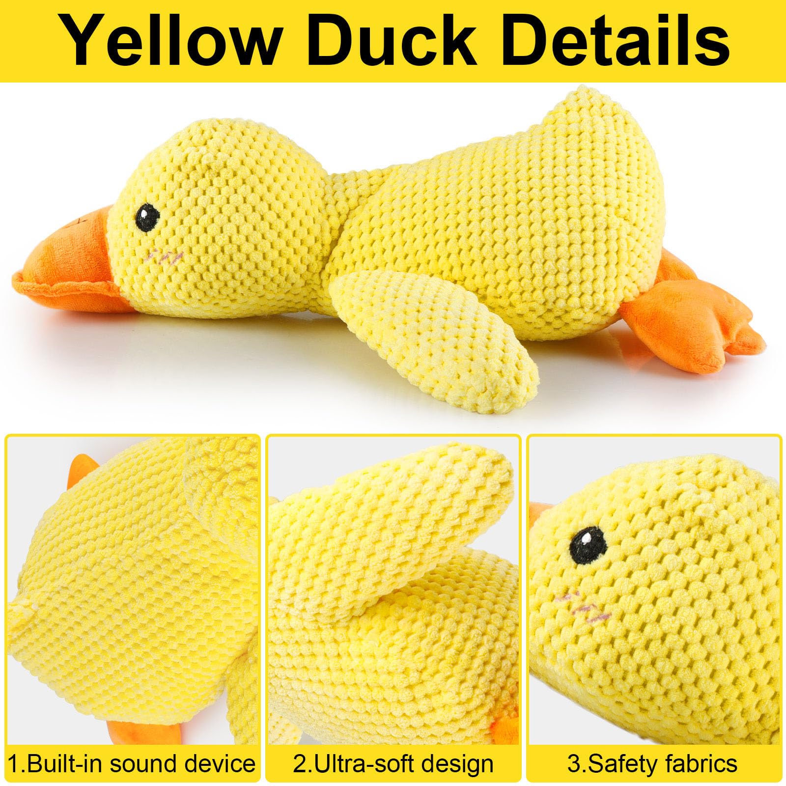 Mellow Dog Calming Duck Toy - Soft Squeaky Plush Duck for Anxious Dogs | Stress Relief & Comfort for Indoor Pets | Perfect for Separation Anxiety, Chewing, and Cuddling (Yellow)