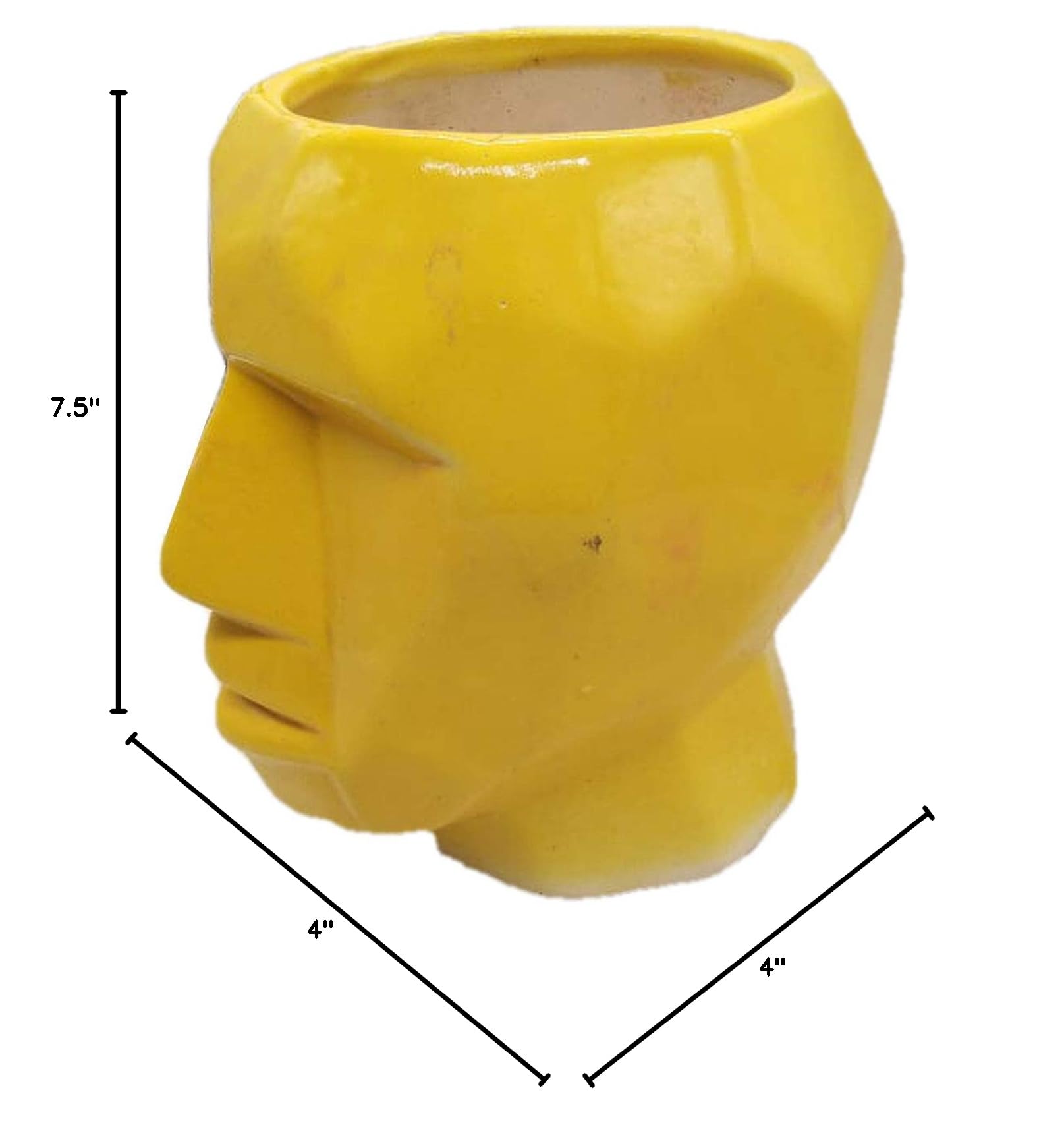 Handmade Ceramic Flower Vase in Man Shape - Khurja Pottery Planter for Home Decor (Yellow, 7.5