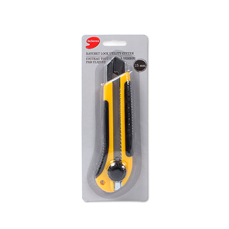 25mm DeSerres Ratchet Lock Utility Cutter - Heavy Duty Safety Box Cutter with Ergonomic Grip for Packaging, Crafting, and DIY Projects