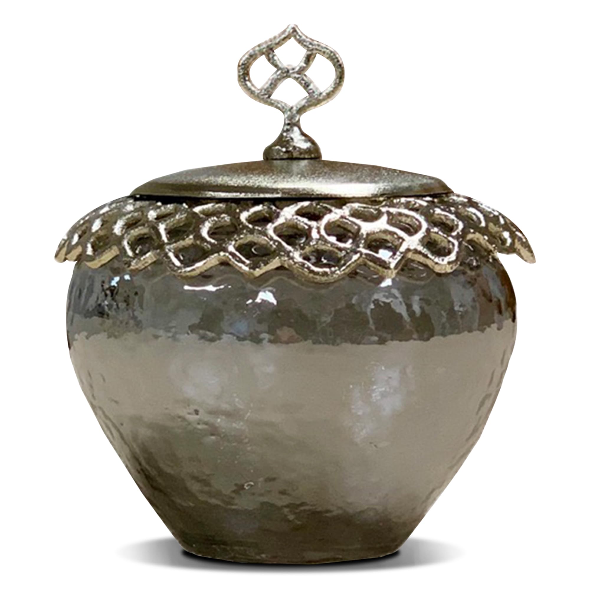 Decozen Qtips Holder & Cotton Ball Jar with Lid - Elegant Glass & Metal Organizer for Kitchen, Bathroom & Vanity Countertops | Arabesque Collection | Perfect for Makeup Storage, Bath Accessories & Home Decor
