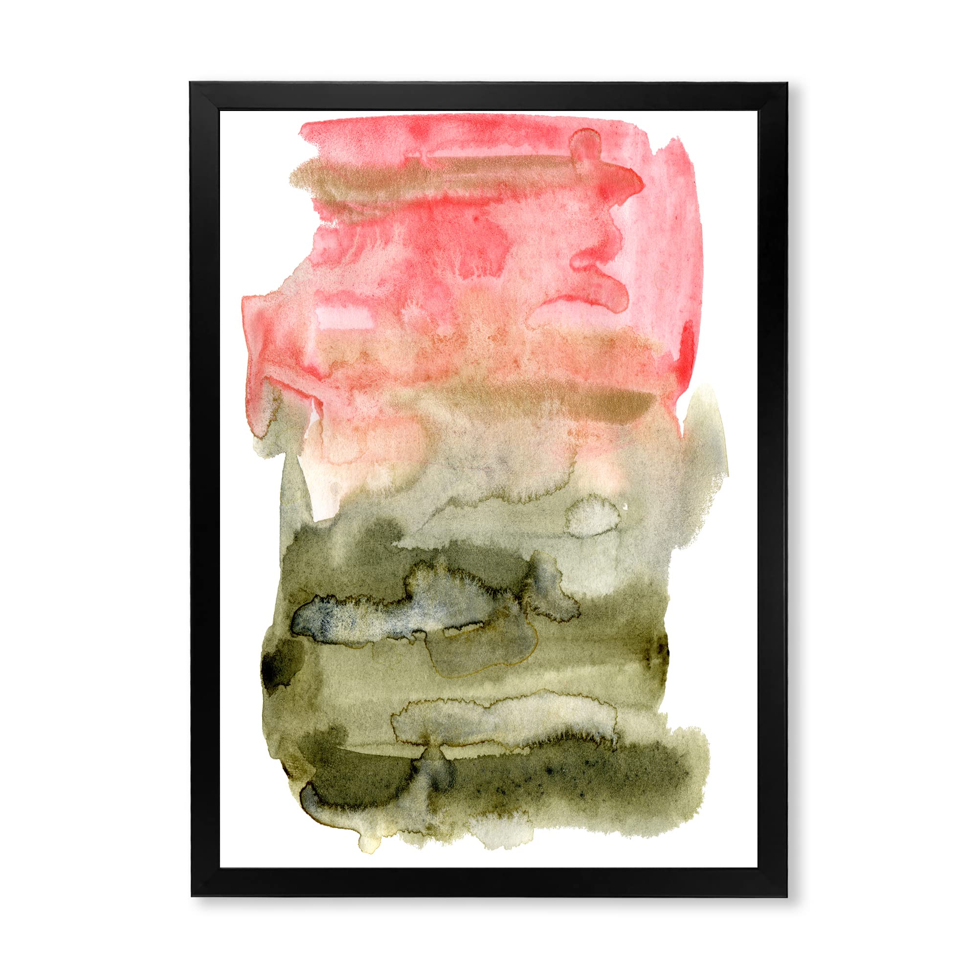 Abstract Clouds Modern Framed Wall Art - Pink, Red & Green Contemporary Canvas Painting for Living Room, Bedroom & Office Decor