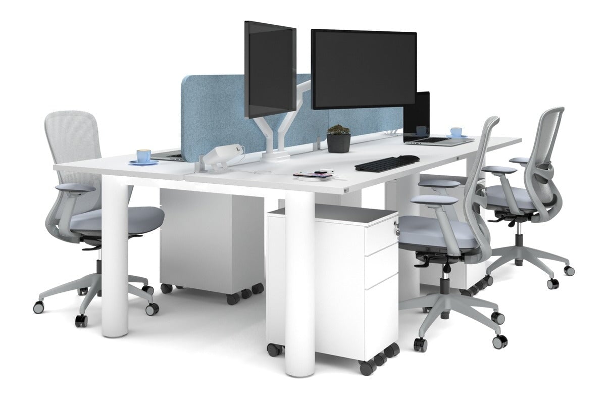 4-Person Quadro Cylinder Leg Office Workstation Desk [1400L x 700W] - Modern Collaborative Workspace Solution for Team Projects & Open Office Layouts