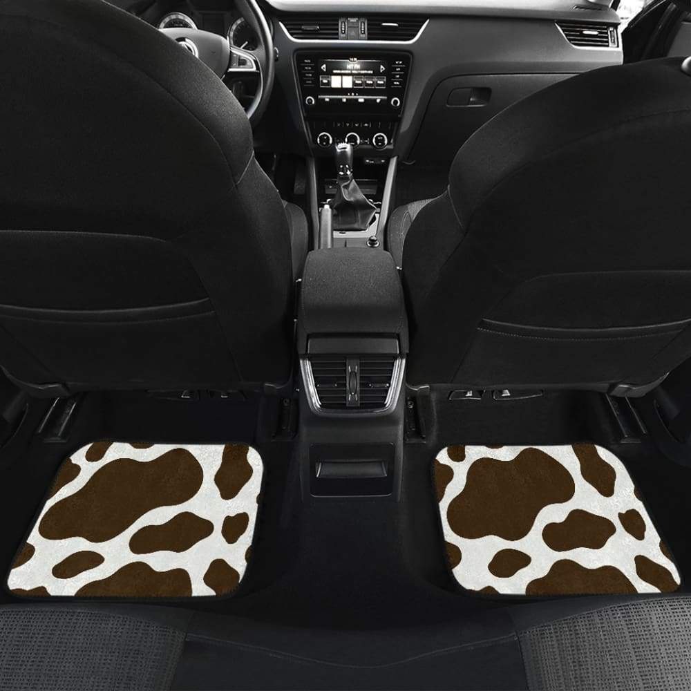 Premium Brown Cowhide Printed Car Floor Mats - Durable & Stylish for SUVs, Trucks & Sedans - Perfect for All-Weather Protection & Interior Decor