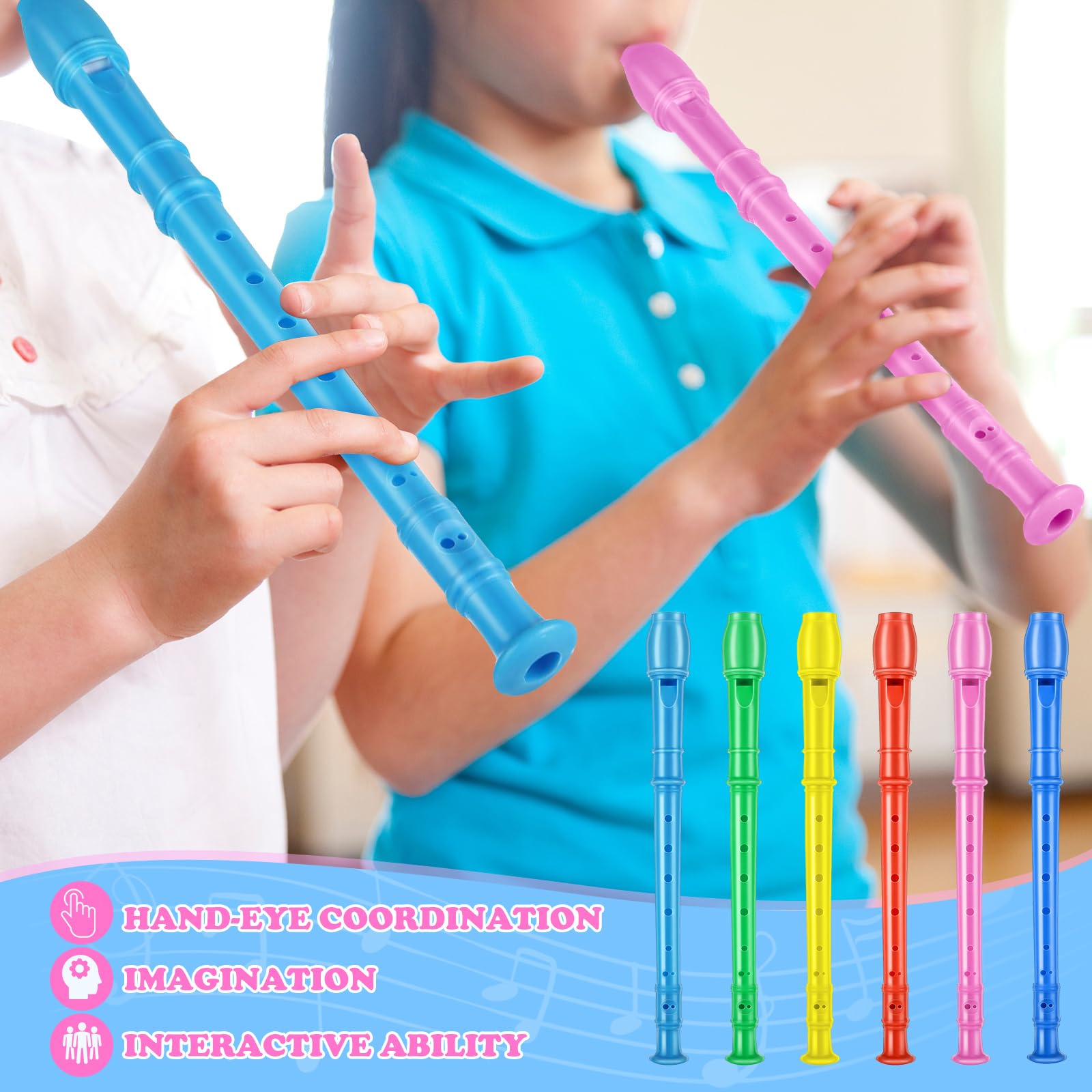 24 Pack German Style 8 Hole Soprano Recorder Flutes with Cleaning Rod - Perfect for Back to School, Christmas Shoebox, Music Class & Party Favors - Bulk Musical Instruments for Kids & Beginners