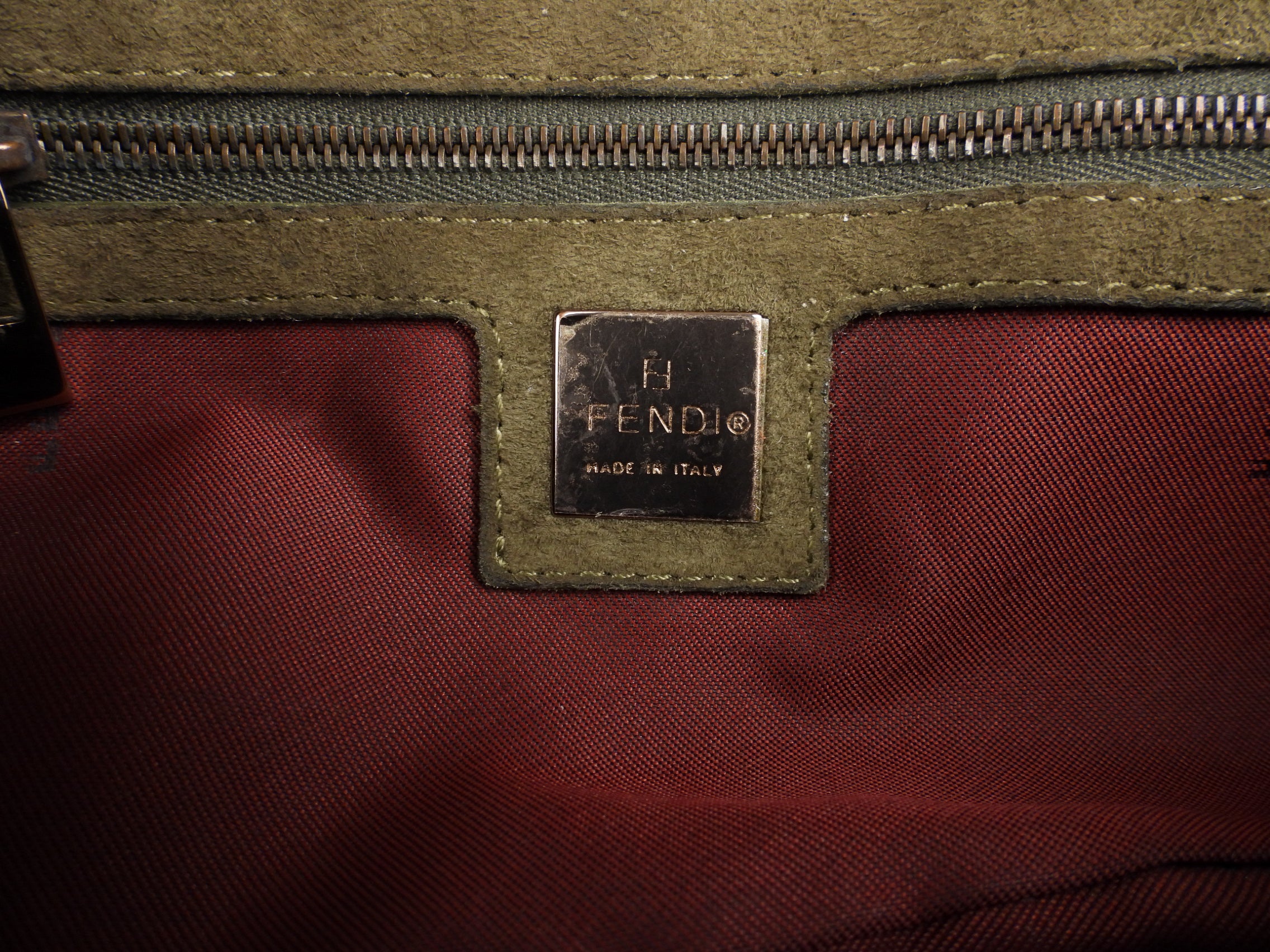 Fendi Khaki Green Suede Leather Baguette Shoulder Bag for Women | Luxury Designer Handbag for Everyday Use, Work & Evening Out
