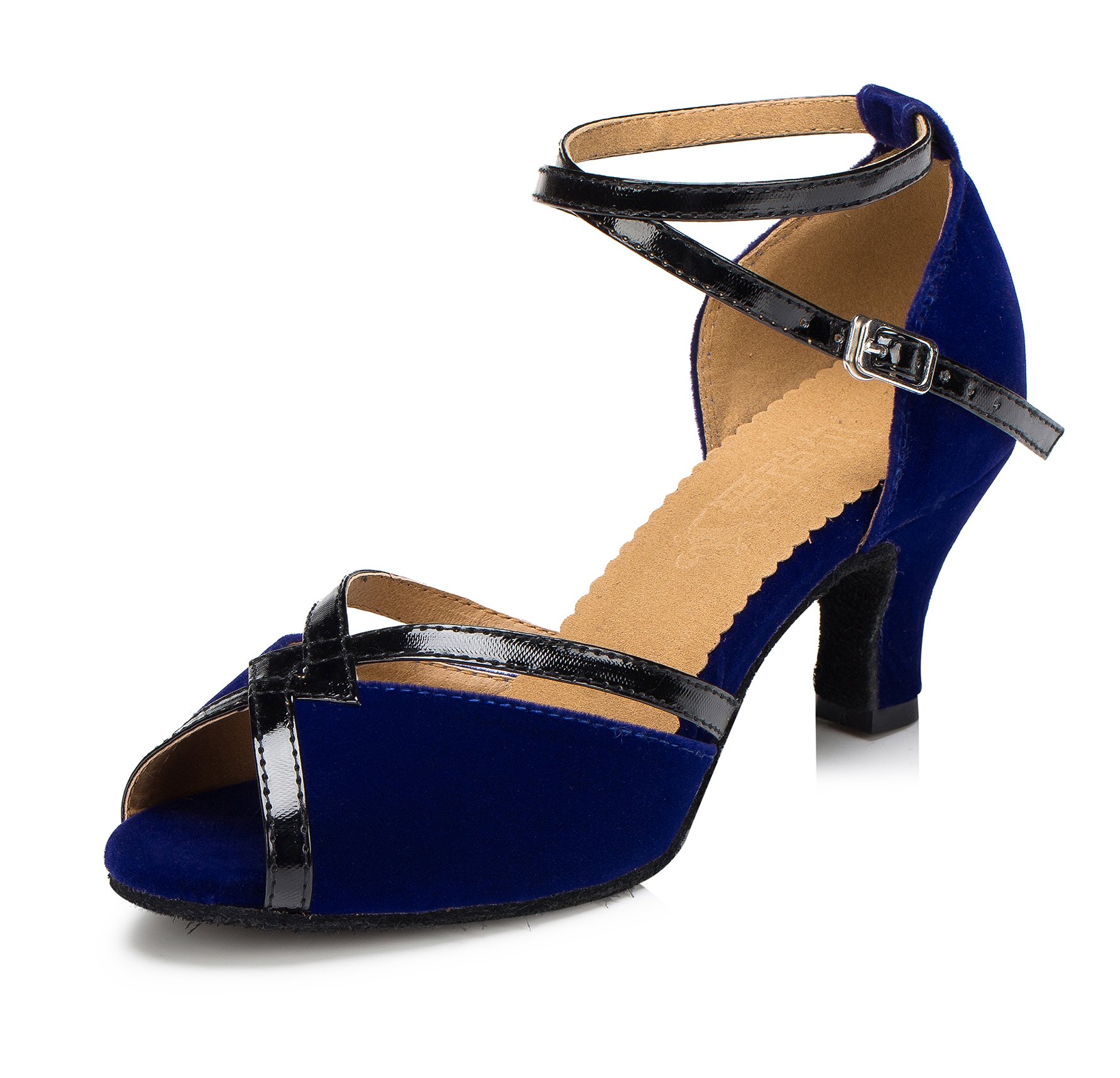 Women's PU Leather Heels Pumps - Modern Latin Tango Dance Shoes with Cross Ankle Strap Buckle (LD066) for Ballroom, Salsa, Wedding & Performance
