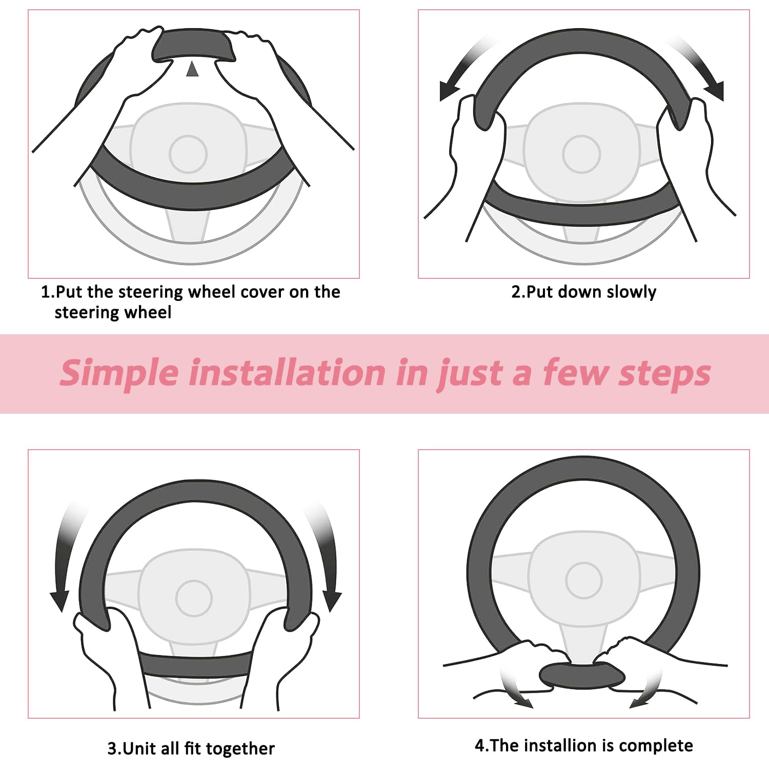 Fluffy Plush Steering Wheel Cover for Women - Soft, Non-Slip & Winter Warm Universal Fit 14-15 Inch (Grey) - Perfect for Cold Weather Driving & Car Interior Decoration