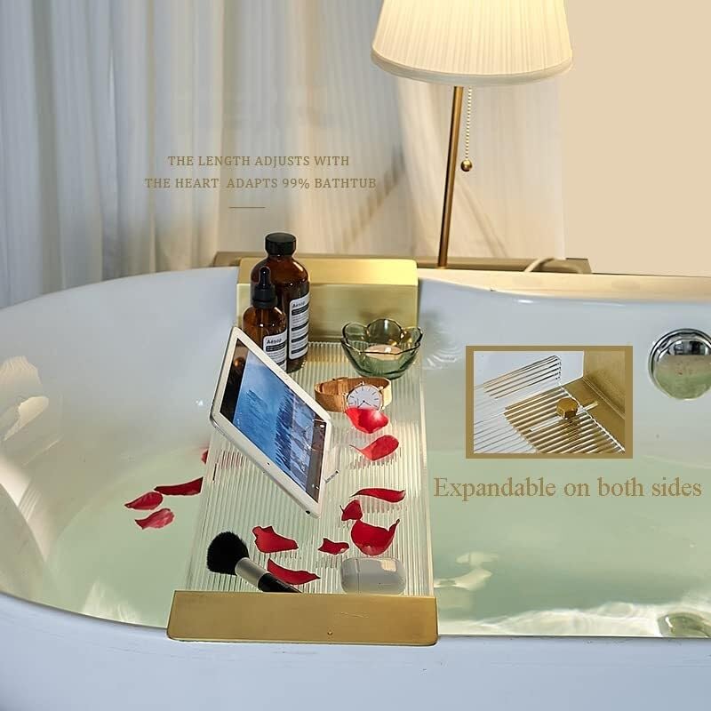 **Expandable Clear Acrylic Bathtub Caddy Tray with Non-Slip Handles - Reading Rack, Tablet Holder & Bath Serving Tray - Perfect for Relaxing Baths, Spa Days & Wine Nights**