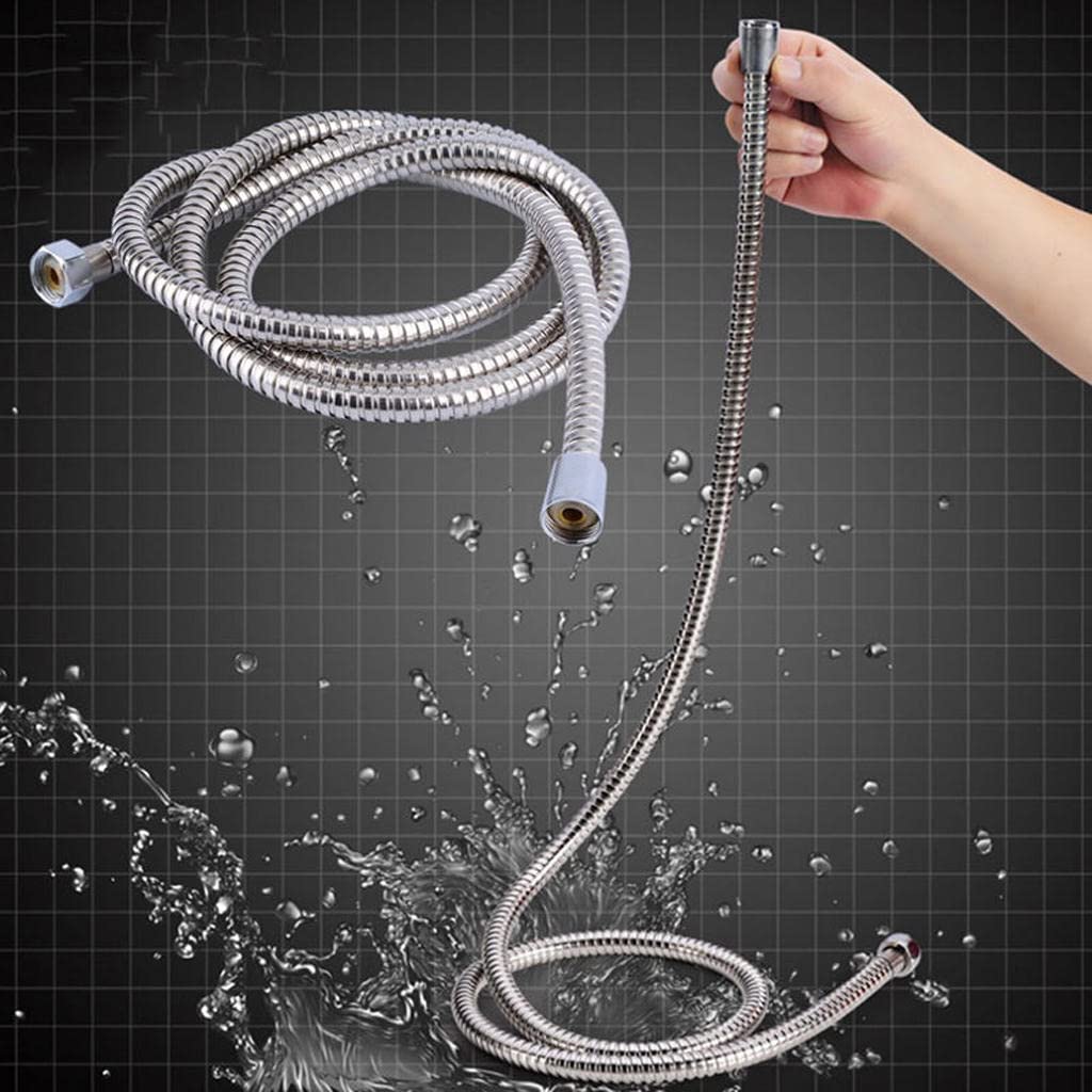 FAKEME 2M Flexible Chrome Stainless Steel Shower Hose Pipe - G1/2 Thread, Anti-Kink Design for Bathroom, Bathtub & Shower Replacement (Perfect for Home, Hotel & Spa Use)
