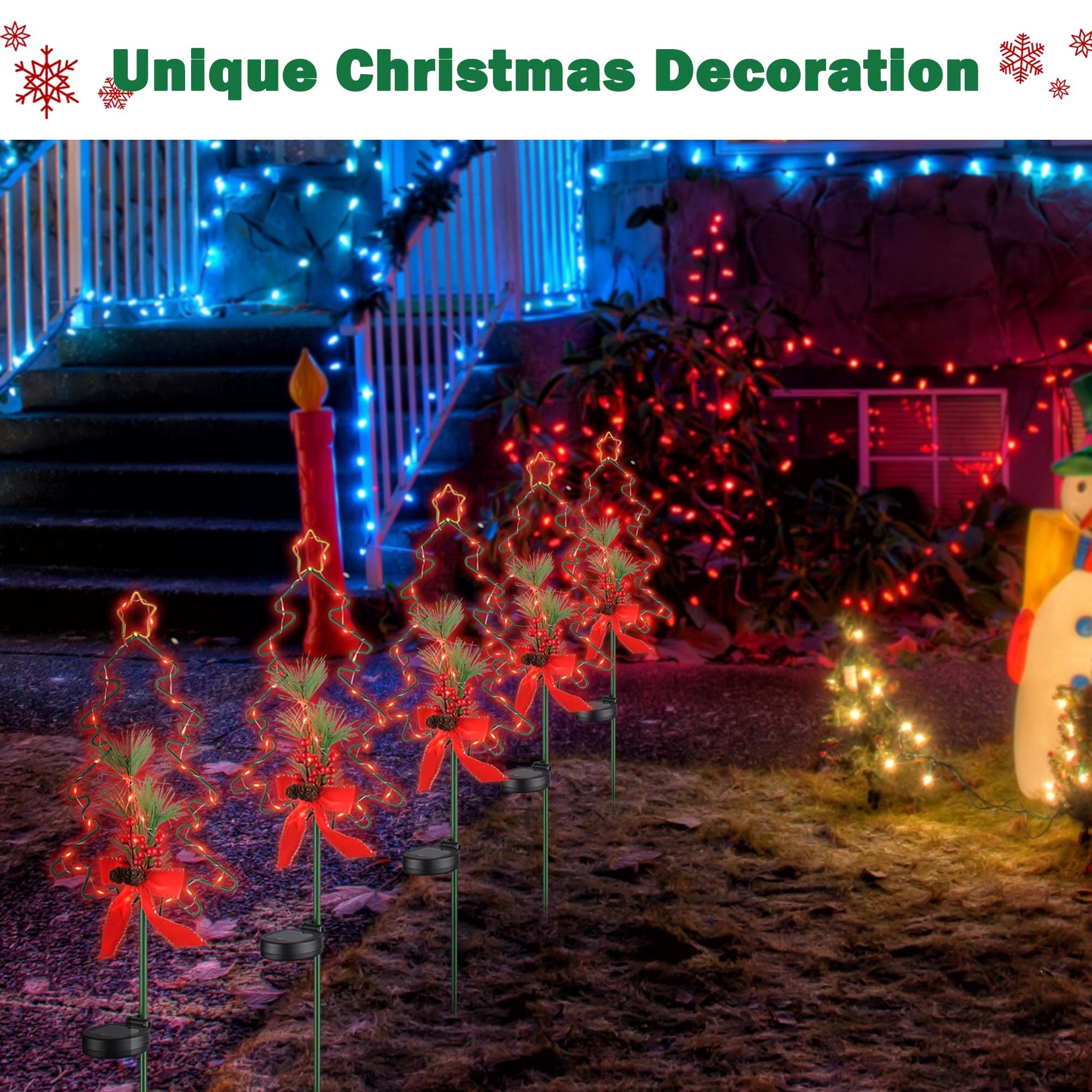 Yescom 4 Pack Solar Red Berries Tree Stake Lights - Waterproof Outdoor Solar Pathway Lights for Garden, Patio, Christmas Decor - Perfect for Holiday Lighting, Landscape Accents and Nighttime Ambiance
