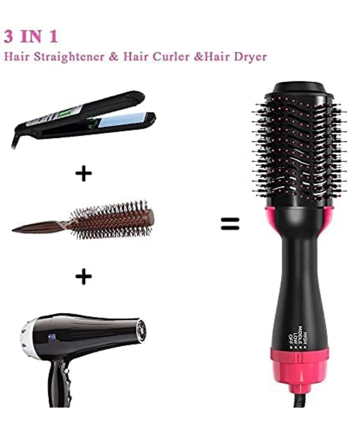 One Step Hot Air Brush Hair Dryer & Styler - Volumizing Blow Dry Brush for Smooth, Shiny Hair - Perfect for Home & Travel Use