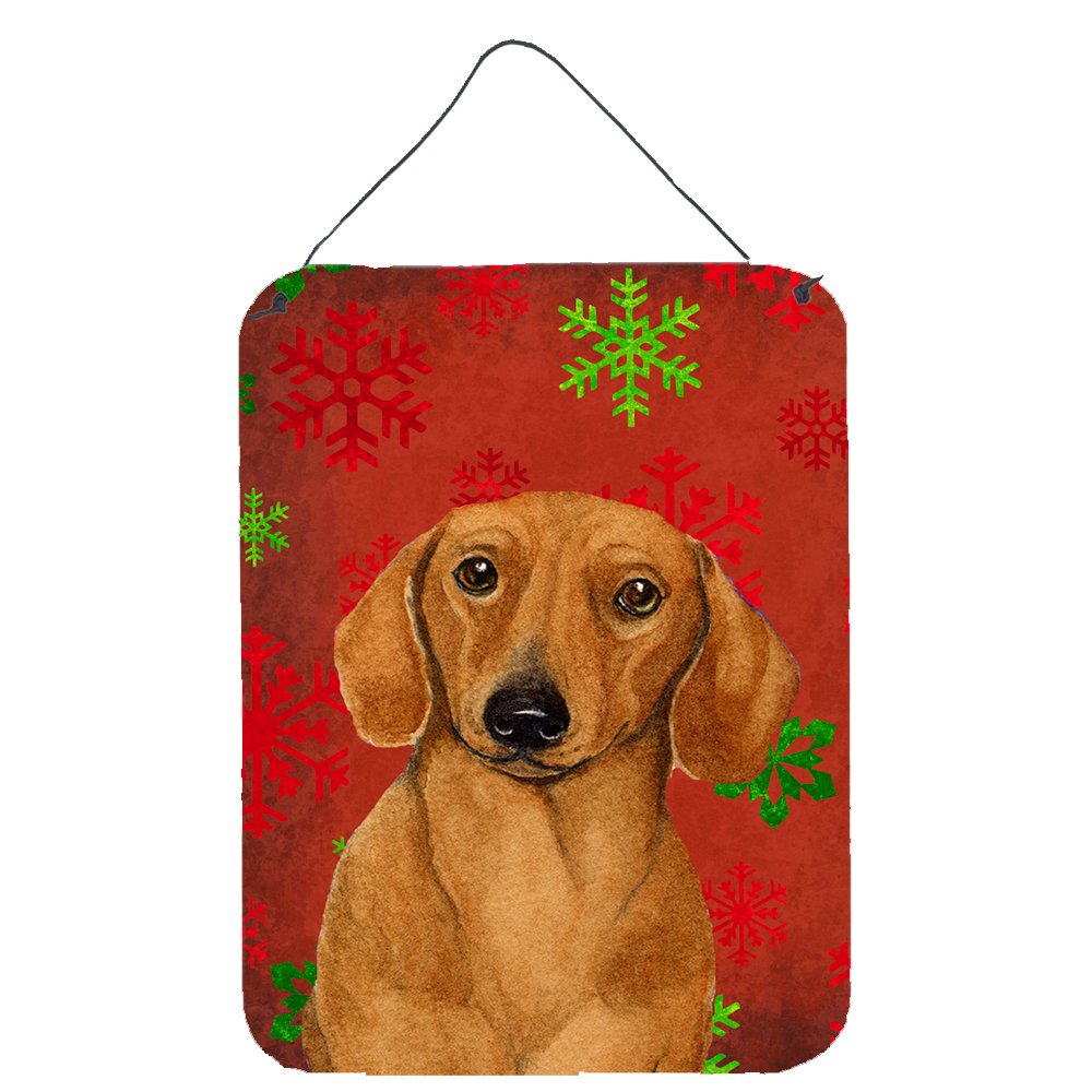 Caroline's Treasures Dachshund Christmas Metal Wall Sign - Red & Green Snowflakes Holiday Decor for Kitchen, Bathroom, Front Door - 12 Inch Aluminum Plaque for Home & Bar Decor - Perfect for Christmas Gifts & Seasonal Home Decoration