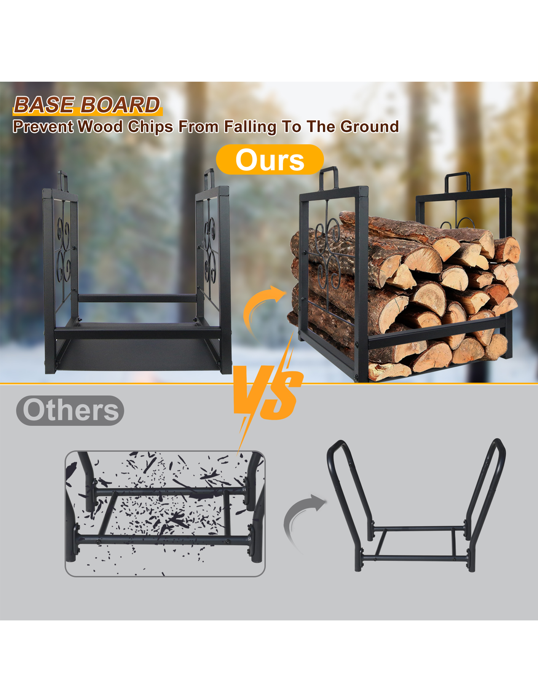 Heavy Duty Portable Firewood Rack with Handle - Outdoor Log Holder for Firewood Storage - Perfect for Camping, Backyard, Fireplace & Patio Use