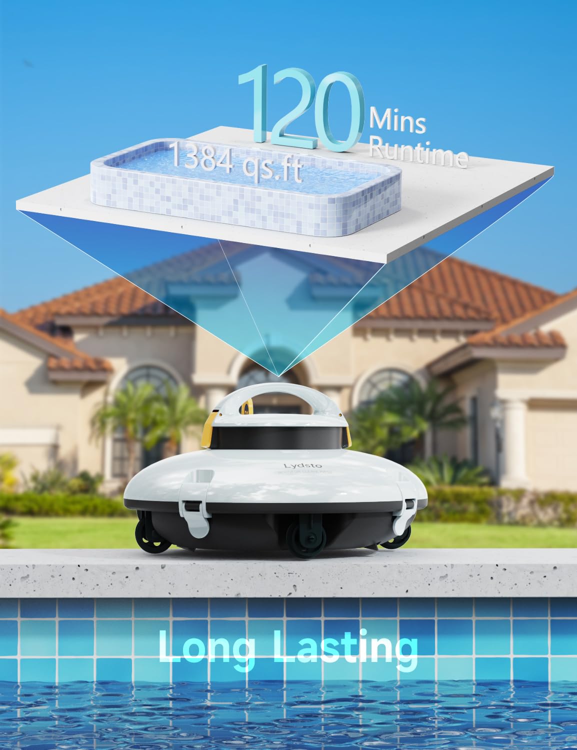Lydsto Cordless Robotic Pool Cleaner - 120 Minute Runtime Automatic Pool Vacuum for Above Ground Pools, Dual Motor Lightweight Design, Ideal for Flat Pools Up to 1384 Sq.Ft (Yellow) | Perfect for Weekly Pool Maintenance & Seasonal Cleaning