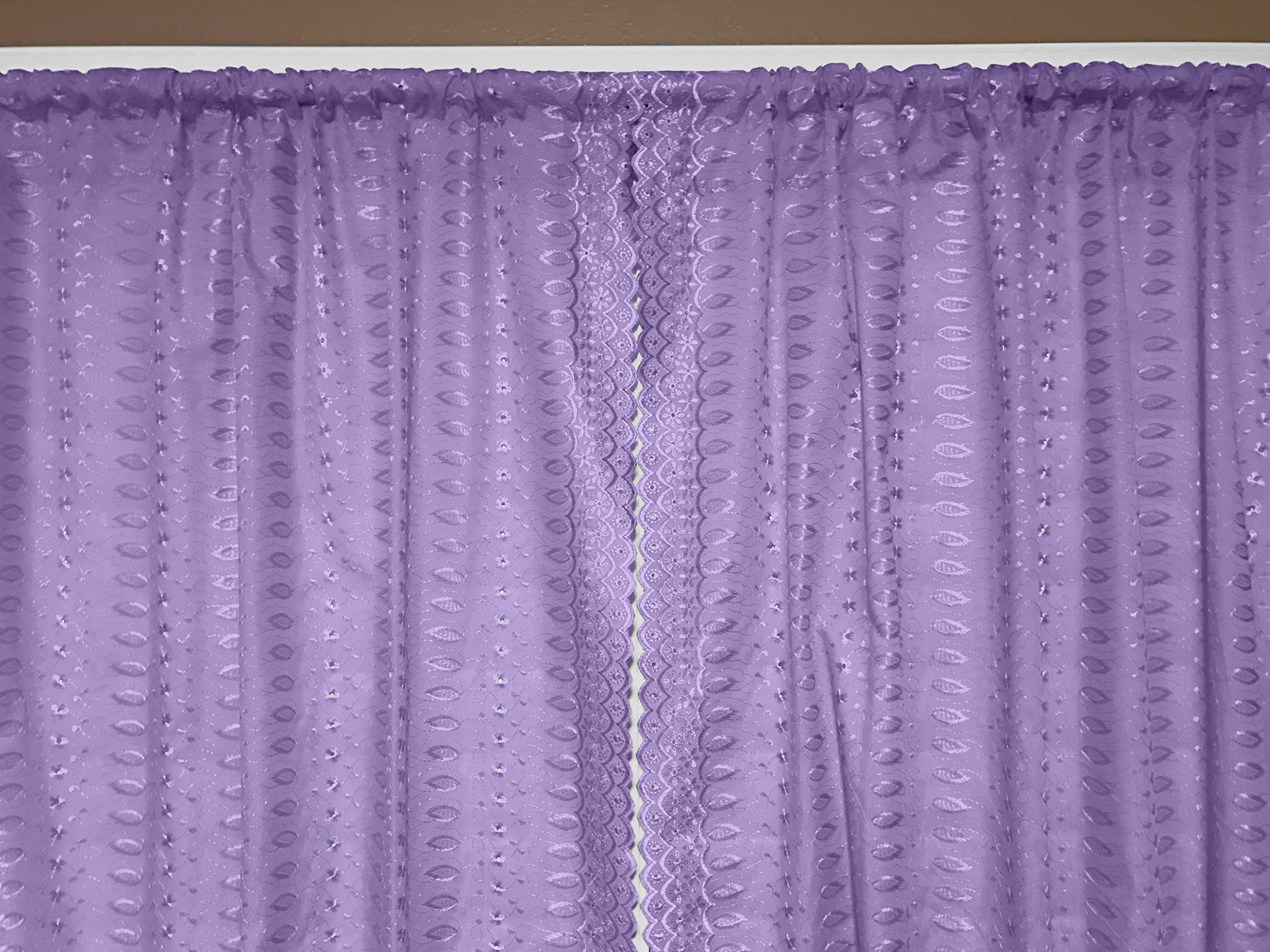 Cotton Eyelet Curtain Panels 42x48 Inch - Lavender for Kitchen & Photography Backdrop