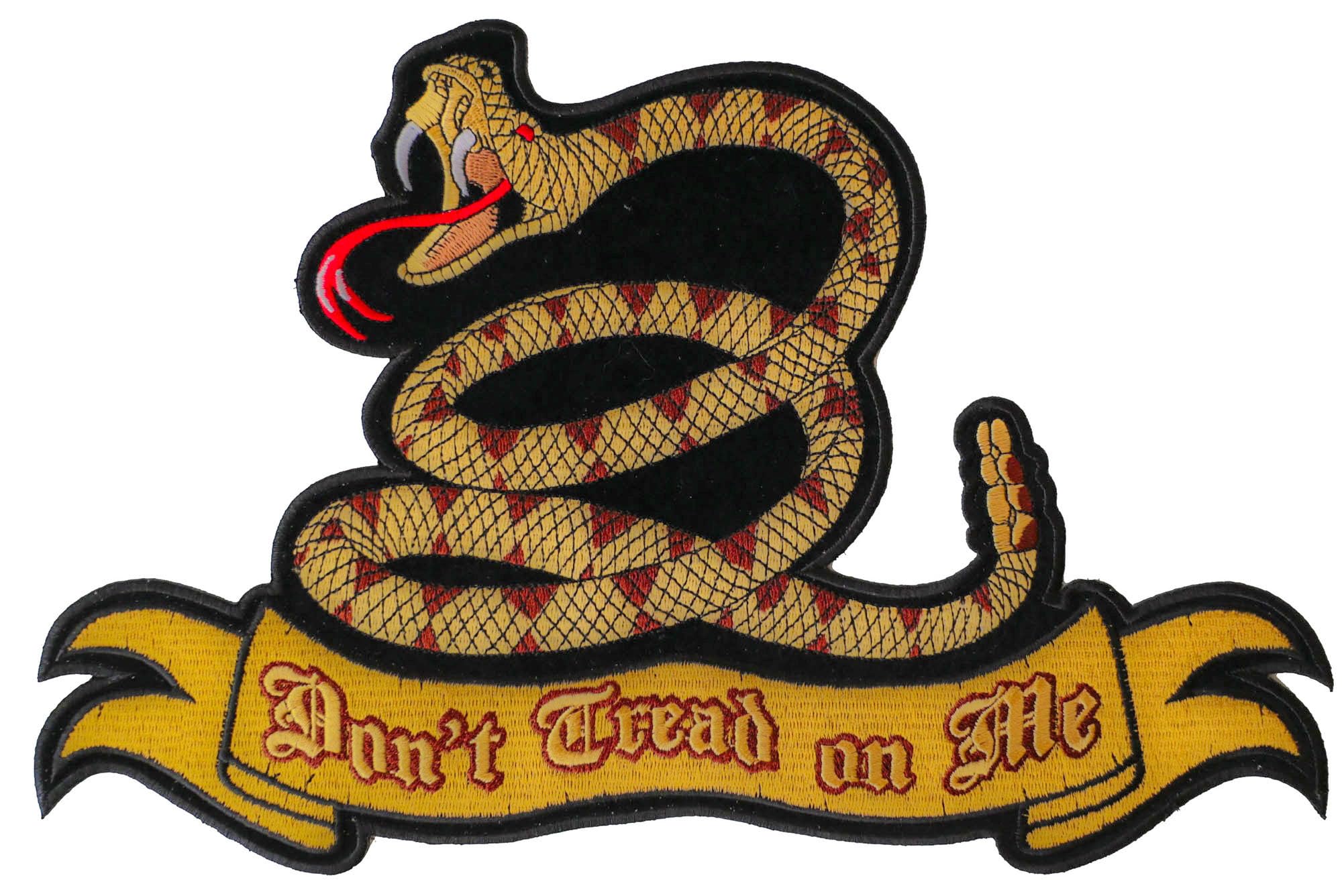 Don't Tread on Me Snake Patch - Large Patriotic Embroidered Iron-On Patch for Jackets, Hats & Bags - American Flag Military Style Badge for Veterans, Bikers & Outdoor Enthusiasts