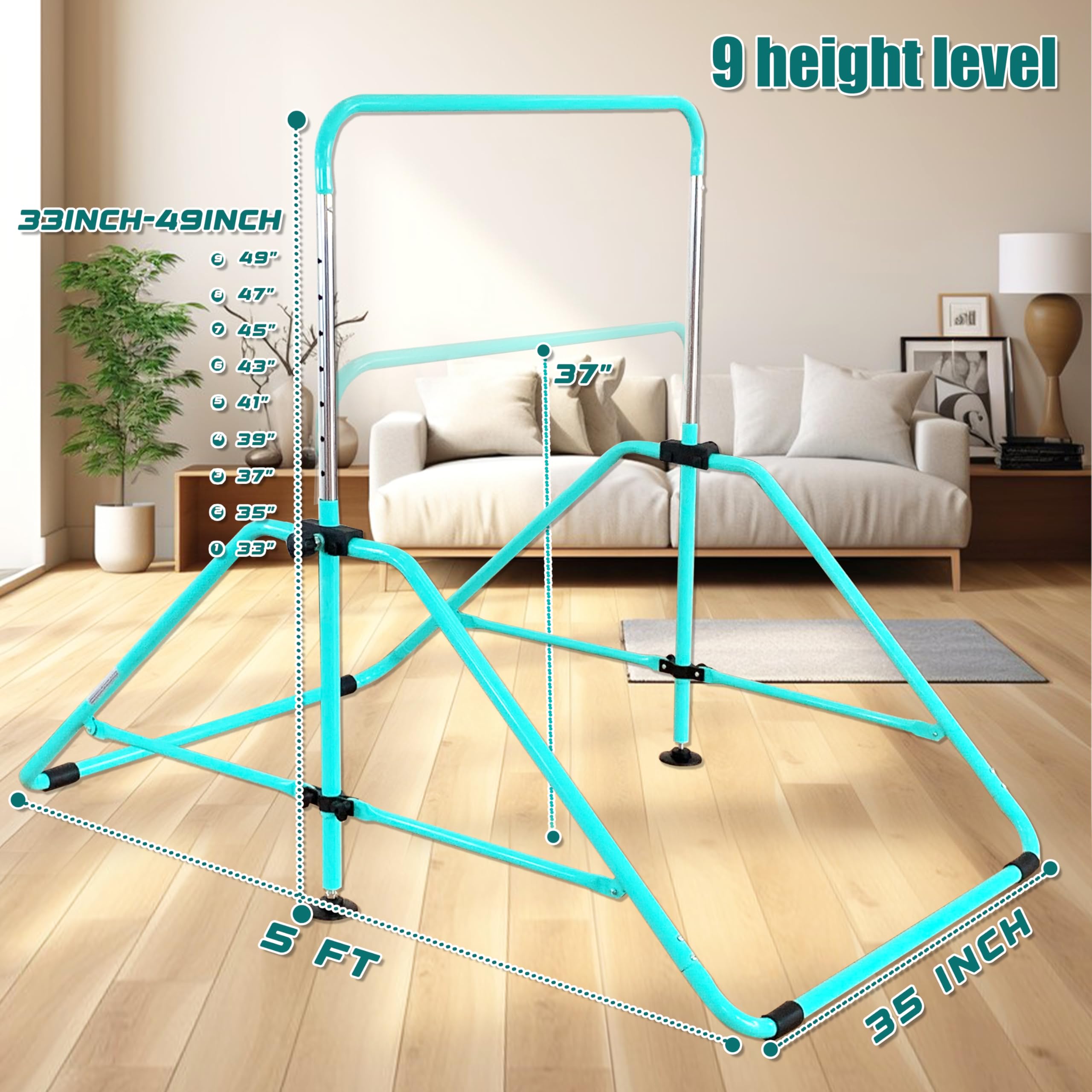 Foldable Gymnastic Bar with Mat for Kids Ages 3-12 | 200 lbs Weight Capacity | Adjustable Height Kip Bar | Home & Gym Training Equipment | Perfect for Backyard Play, Indoor Practice & Gymnastics Classes