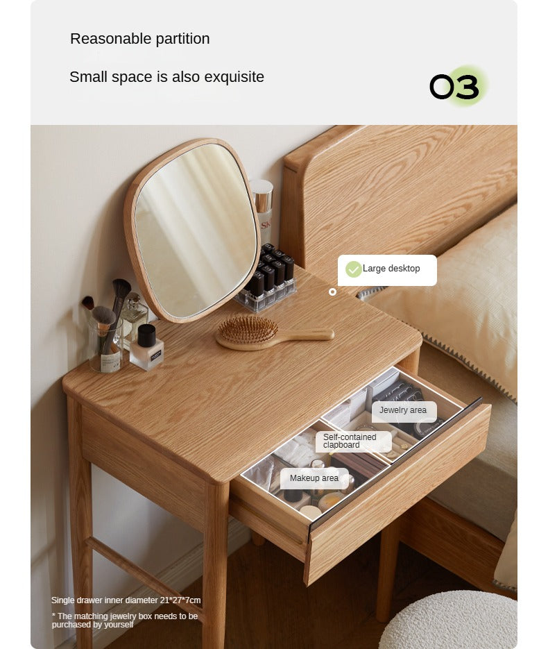 Solid Oak Wood Dressing Table with Mirror - Elegant Vanity Desk for Bedroom, Makeup & Beauty Organizer - Perfect for Home Decor & Small Spaces