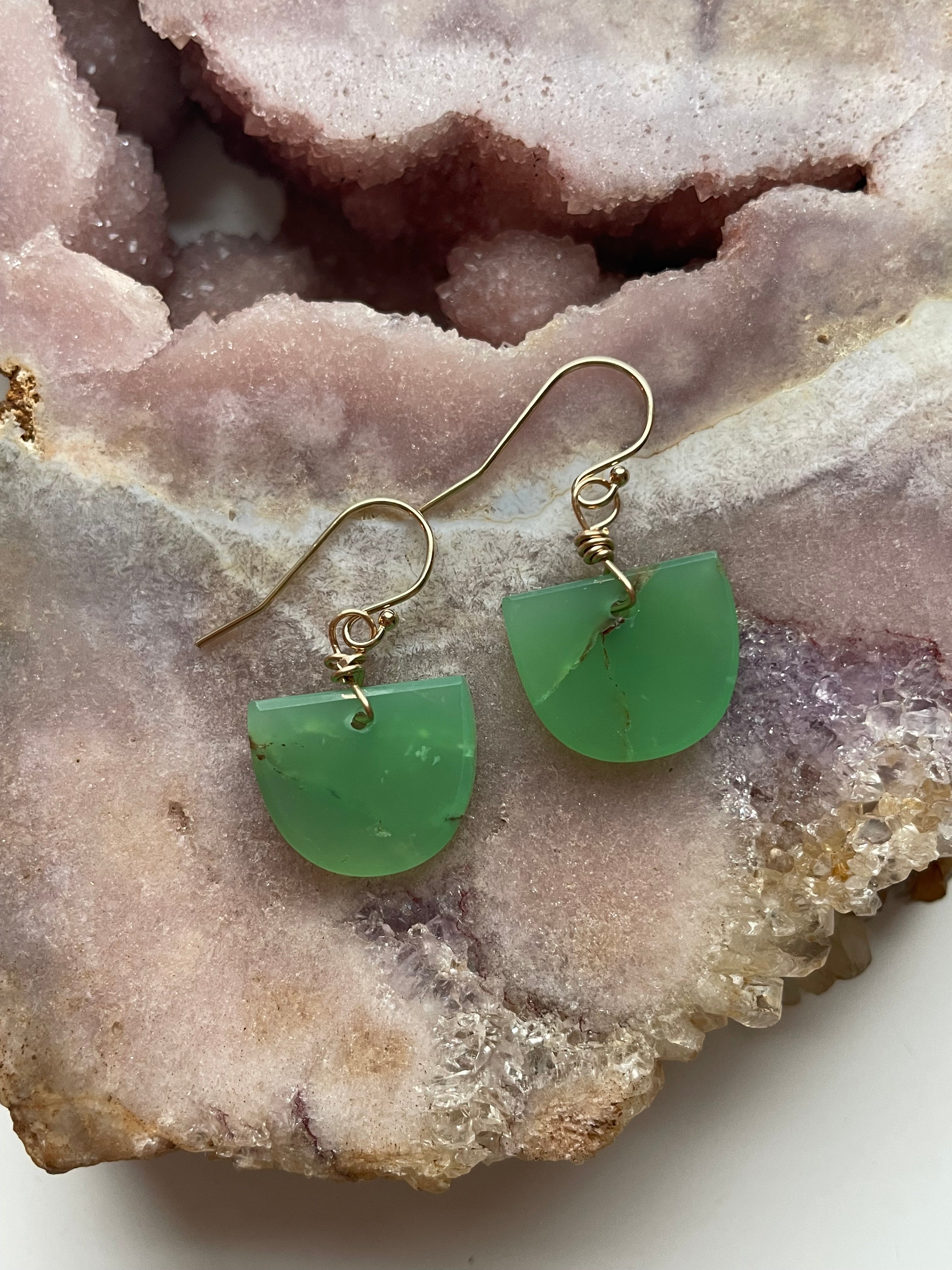 Chrysoprase Dainty Earrings 14K Gold Filled - Elegant Minimalist Jewelry for Women, Perfect for Weddings, Parties & Everyday Wear