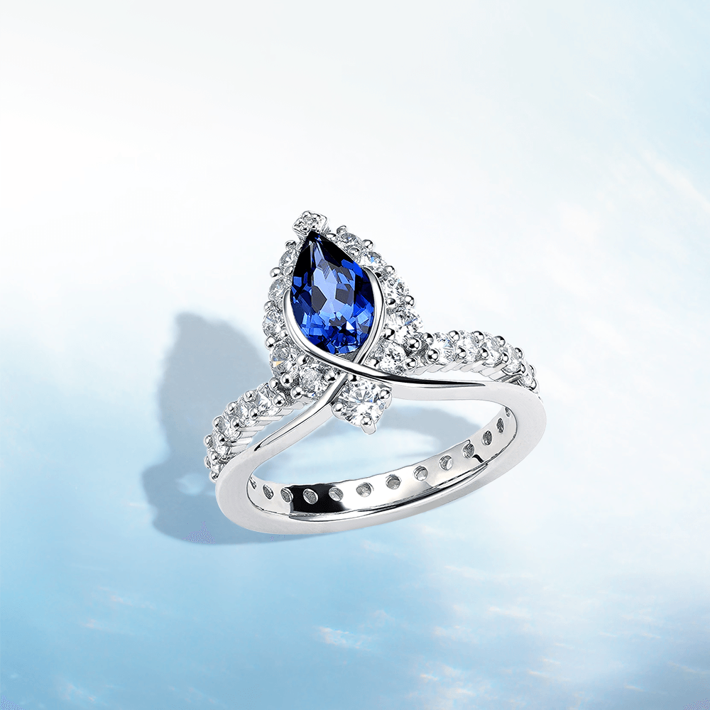 Luxury Pear Shaped Sapphire Ring in Endless Blue - Elegant Crown Design for Women, Perfect for Engagement, Anniversary & Special Occasions