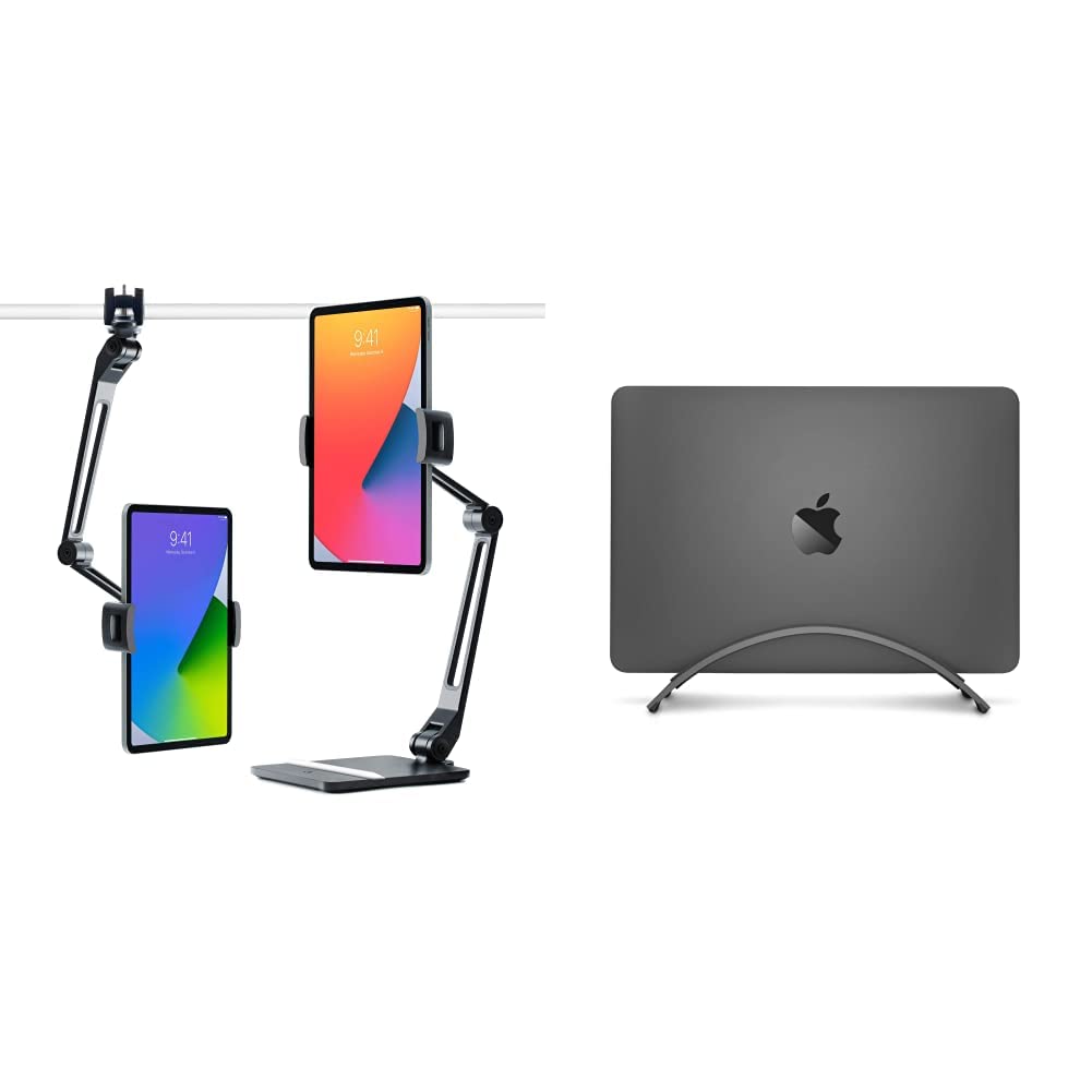 Twelve South HoverBar Duo iPad Stand & BookArc MacBook Vertical Holder - Space Grey | Adjustable Tablet Mount for iPad Pro/Air/Mini & Space-Saving Desktop Stand for MacBook Air/Pro (2023 New Version) | Perfect for Home Office, Studio & Workspace Organization
