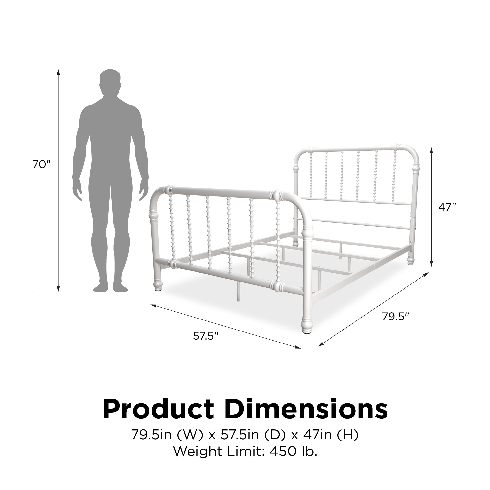 DHP Jenny Lind Twin Metal Bed Frame with Country Chic Headboard & Footboard - White Kids Bed with Underbed Storage Space for Toys | Perfect for Children's Bedrooms, Playrooms & Small Spaces
