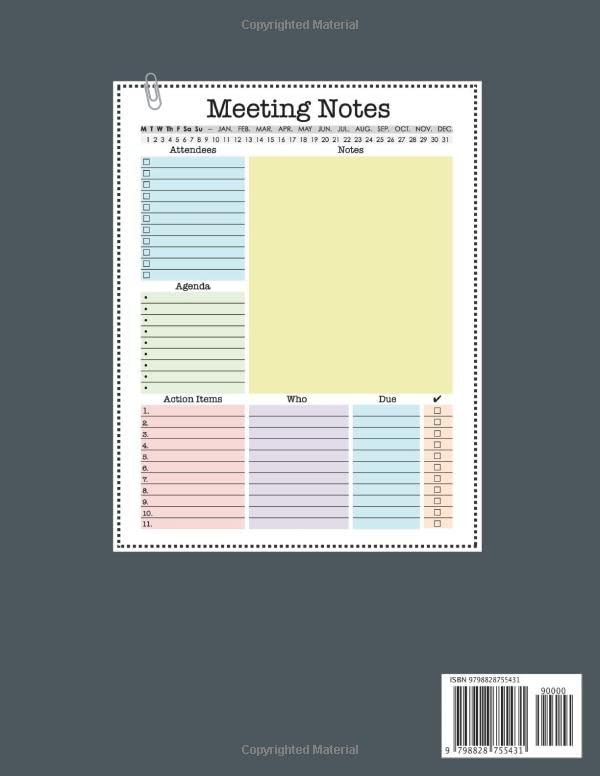 Professional Meeting Notebook for Work - 8.5 x 11 Undated Business Planner with Agenda & Organizer | Perfect for Office Meetings, Conference Notes & Project Planning