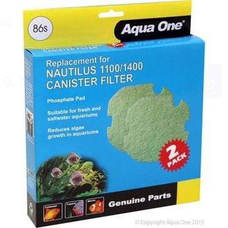 Aqua One Phosphate Sponge 2-Pack for Nautilus 1100/1400 Aquarium Filters - 86s Media - Removes Phosphates for Crystal Clear Water | Ideal for Freshwater & Saltwater Fish Tanks