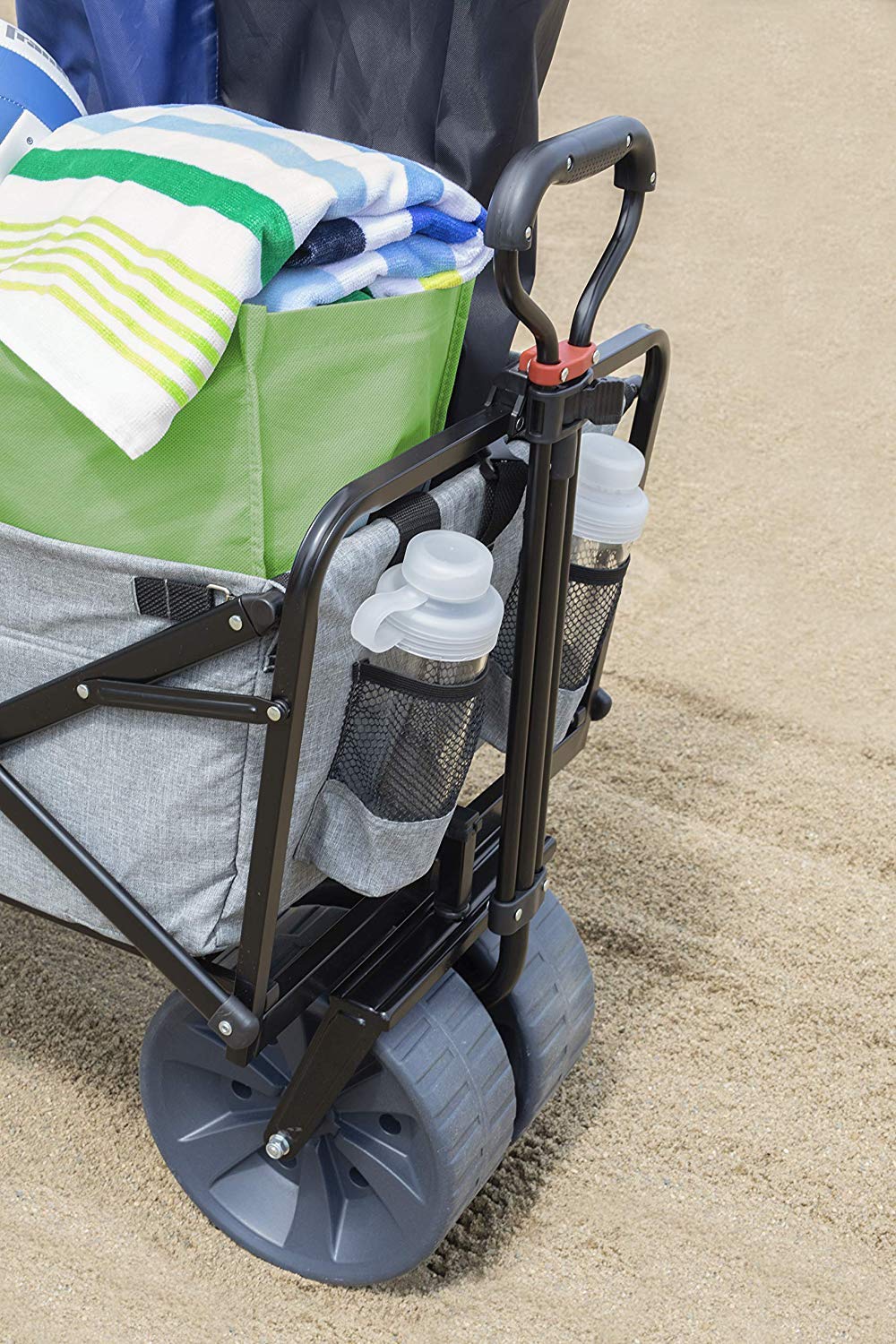MacSports Collapsible Folding Wagon Cart with Removable Side Table - Portable Utility Cart for Beach, Camping, Picnics, Concerts & Outdoor Events (Light Gray) | Perfect for Carrying Gear, Groceries & Kids Toys