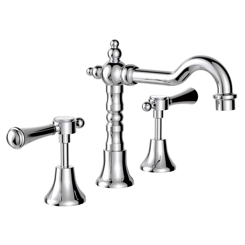 Fienza 339101CC Lillian Shepherds Crook Lever Bathroom Faucet Set in Chrome - Perfect for Modern Vanity Sinks and Powder Rooms