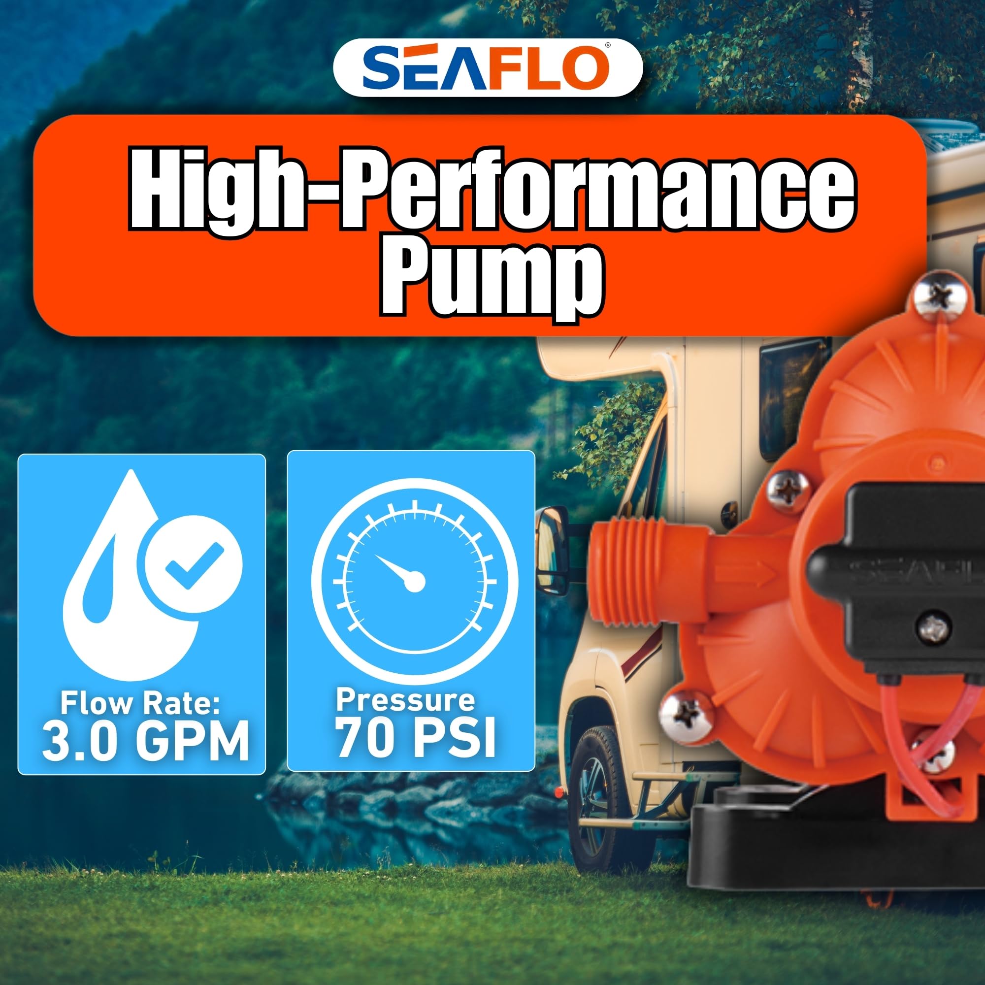 SEAFLO 33 Series Heavy Duty 12V DC Washdown Deck Wash Pump Kit - 3.0 GPM, 70 PSI with Pressure Switch for RV, Boat, Marine & Yacht | Freshwater & Saltwater Applications | Perfect for Deck Cleaning, Bilge Pumping & Water Transfer | 4-Year Warranty