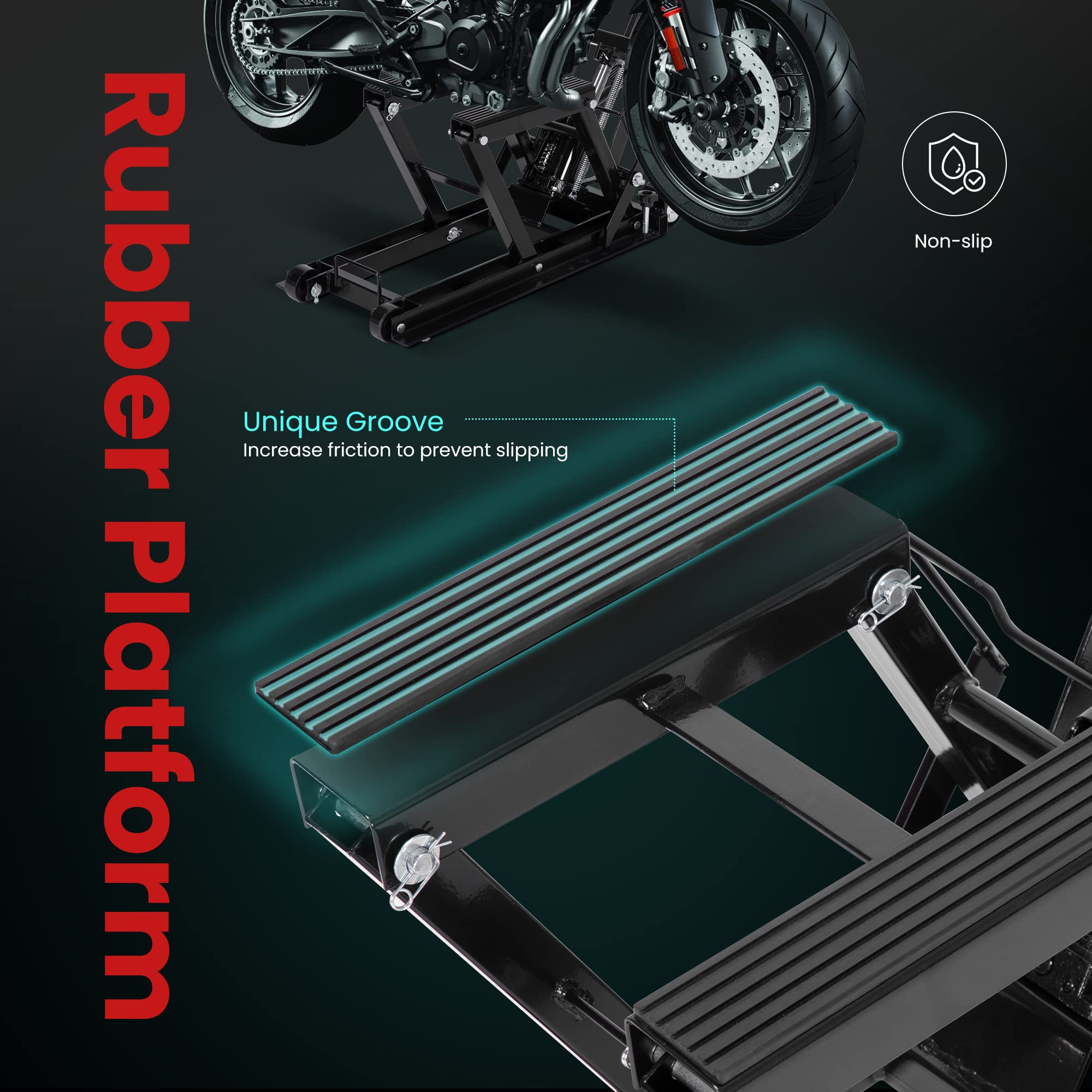 VIVOHOME 1500 LBS Hydraulic Motorcycle Lift Jack - Heavy Duty Steel ATV Lift Stand with Wheels & Handle for Motorcycles, ATVs, Dirt Bikes - Black | Perfect for Garage, Workshop & DIY Motorcycle Maintenance