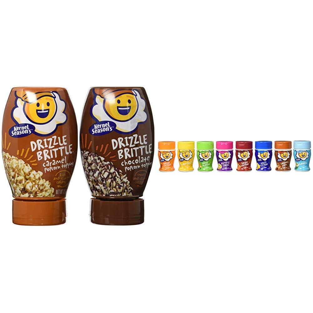 Kernel Season's Drizzle Brittle & Popcorn Seasoning Variety Pack - 2 Drizzle Brittle + 8 Mini Seasoning Jars - Perfect for Movie Nights, Snack Time & Party Favors