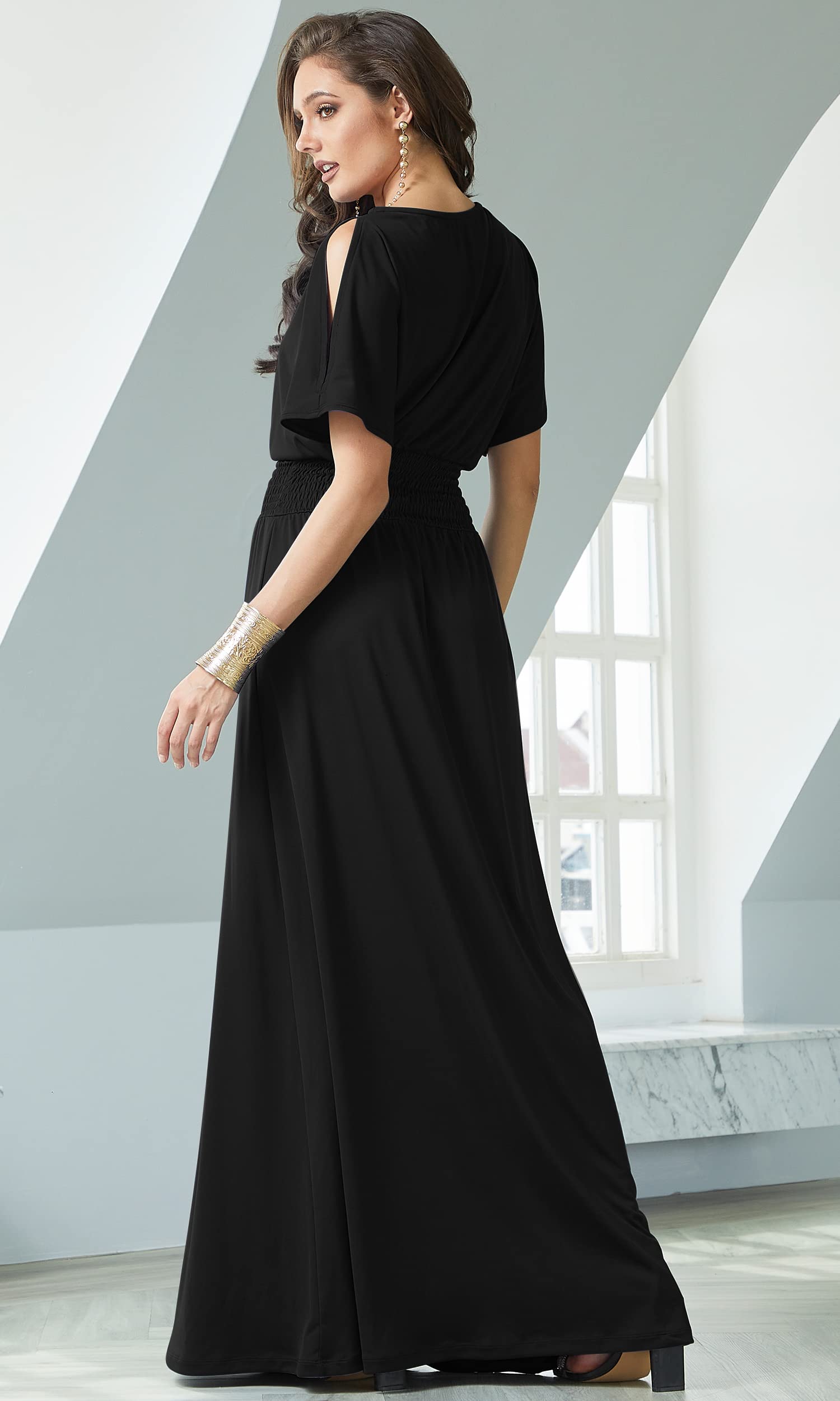 Elegant Women's Split Sleeve Smocked Cocktail Maxi Dress - Perfect for Evening Parties, Weddings & Special Occasions