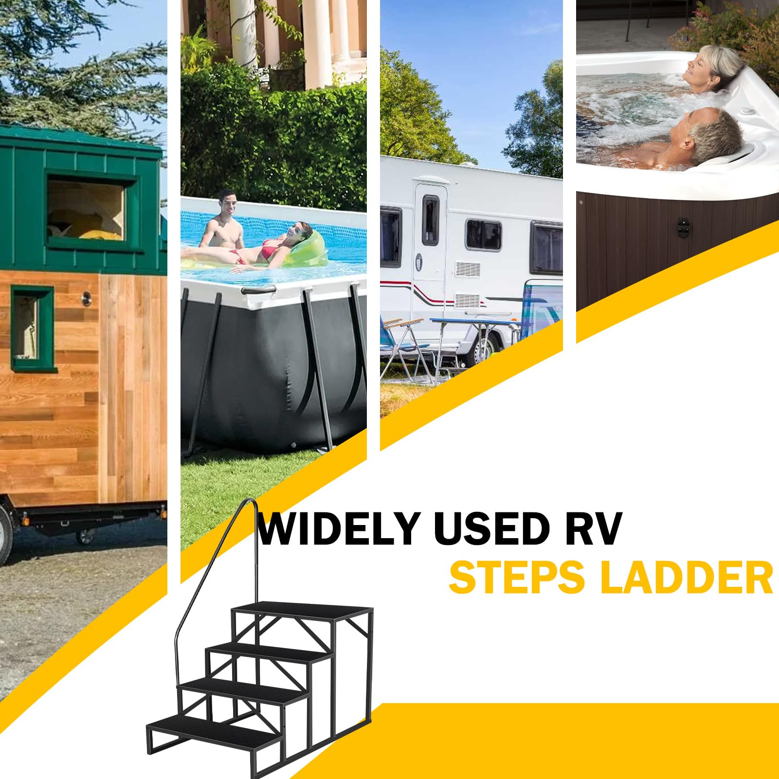 Above Ground Swimming Pool Ladder with Handrail - Heavy Duty 660 lb Capacity RV Step Stool for Hot Tubs, Spas, Travel Trailers & 5th Wheel Campers (4-Step Design) - Perfect for Safe Entry/Exit in Pools, RV Living & Outdoor Relaxation