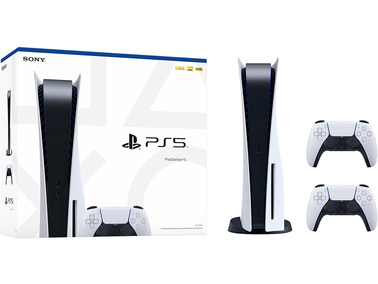 Sony PlayStation 5 (PS5) Console with Ultra HD Blu-ray Disc Drive - Includes 2x DualSense Wireless Controllers - Next-Gen Gaming for Home Entertainment & Family Game Nights