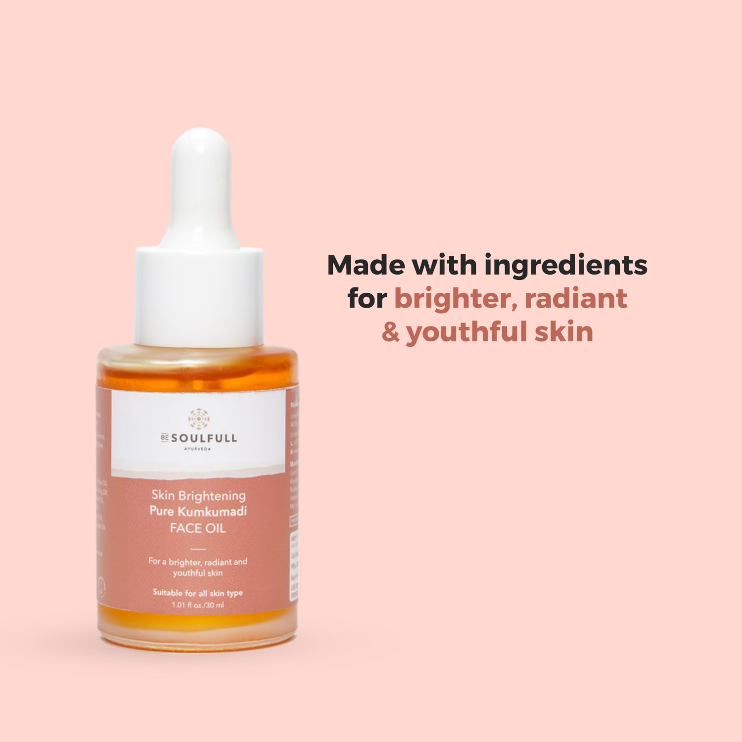 Be Soulfull Kumkumadi Face Oil - Skin Brightening & Anti-Aging Treatment for Radiant, Youthful Glow | 30ml Pure Ayurvedic Facial Oil for Daily Skincare Routine & Nighttime Regimen