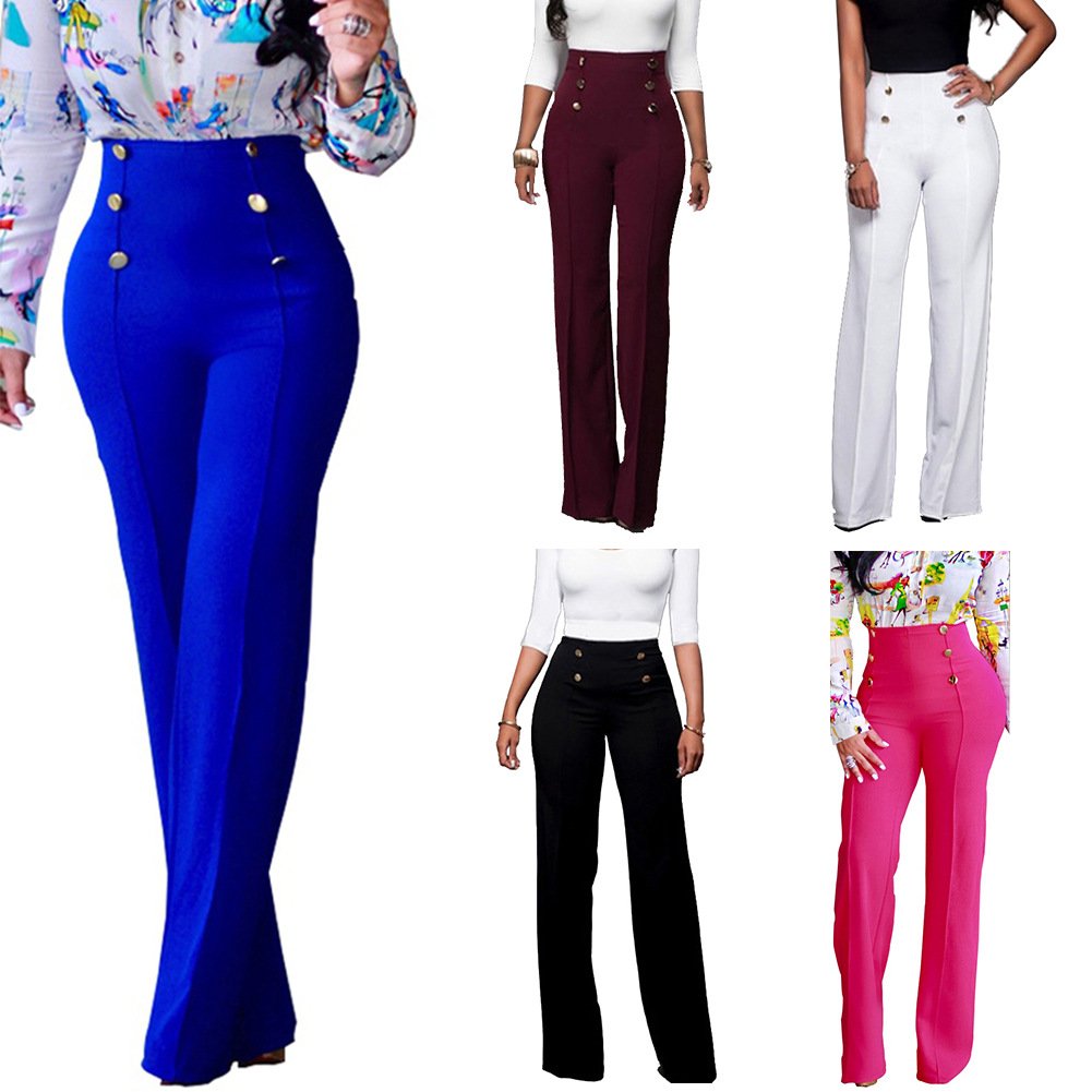 Lucuna Women's High Waisted Work Pants - Professional Button Front Straight Leg Slacks for Business Office & Dressy Occasions | Comfortable & Stylish Trousers for Work, Interviews & Formal Events