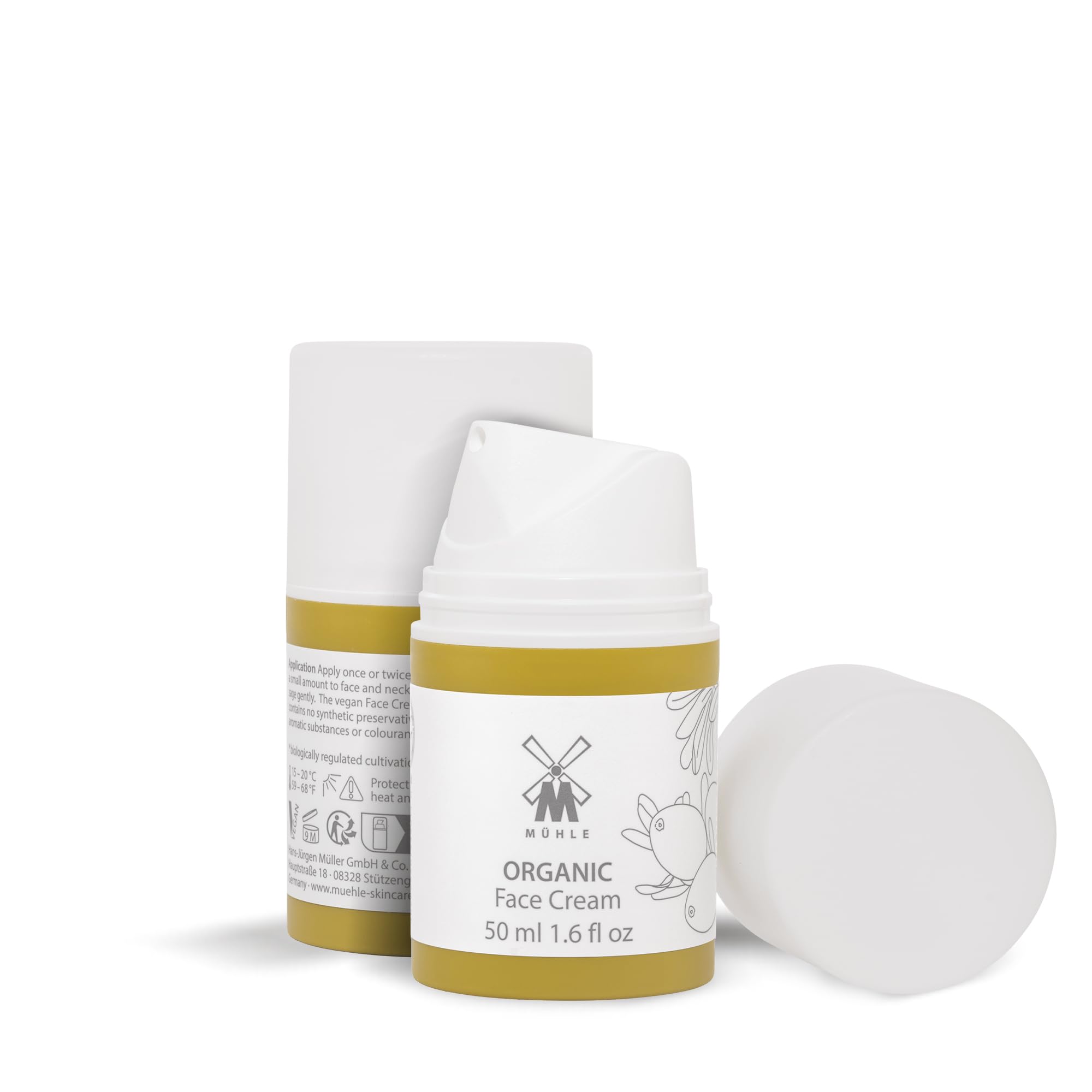 MÜHLE ORGANIC Face Cream - Natural Moisturizer with Shea Butter, Aloe Vera & Essential Oils for Dry, Sensitive & Normal Skin | BDIH Certified Vegan Skincare | 50mL (1.69 oz) | Perfect for Daily Hydration & Nighttime Skin Repair