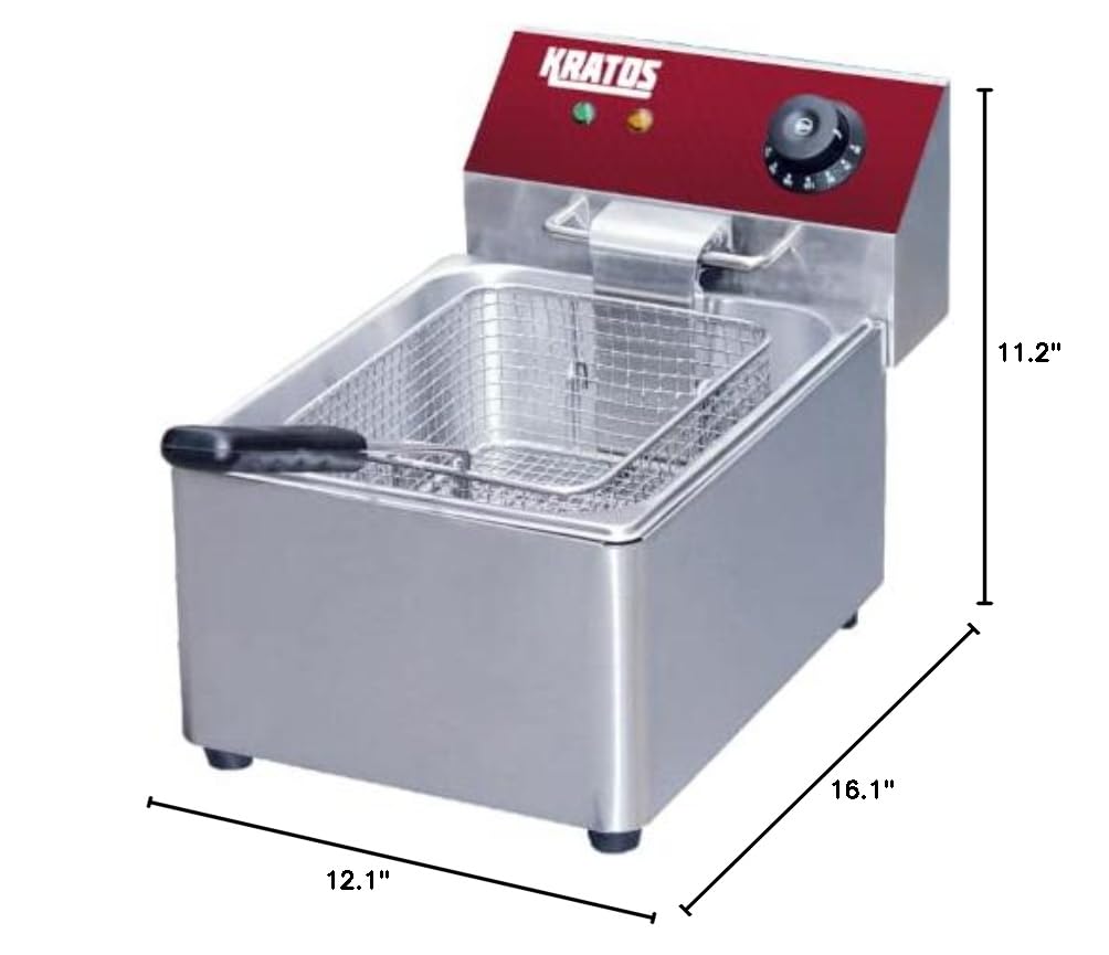 Kratos 10 lb. Commercial Electric Countertop Deep Fryer with Basket - Stainless Steel Restaurant Fryer for Fast Food, Concession Stands & Home Kitchens - Perfect for Frying Chicken, Fish, French Fries & More